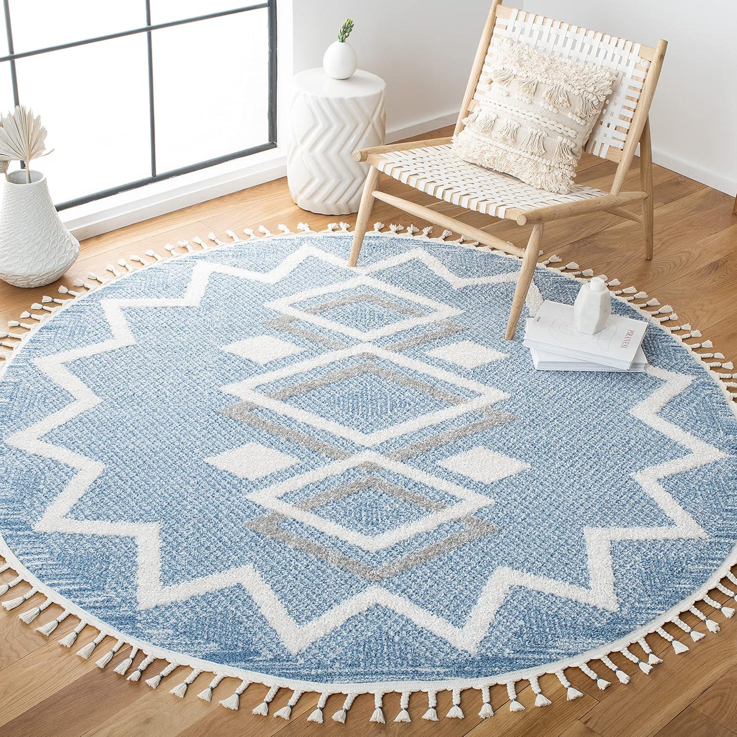 image:imageSAFAVIEH Moroccan Tassel Shag Collection Accent Rug 45 x 65 Ivory amp Black 075inch Thick Ideal for High Traffic Areas in Entryway Living Room Bedroom MTS452AIvoryLight Blue