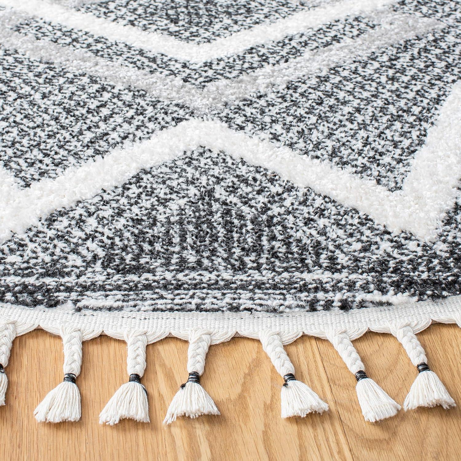 image:imageSAFAVIEH Moroccan Tassel Shag Collection Accent Rug 45 x 65 Ivory amp Black 075inch Thick Ideal for High Traffic Areas in Entryway Living Room Bedroom MTS452AIvoryBlack