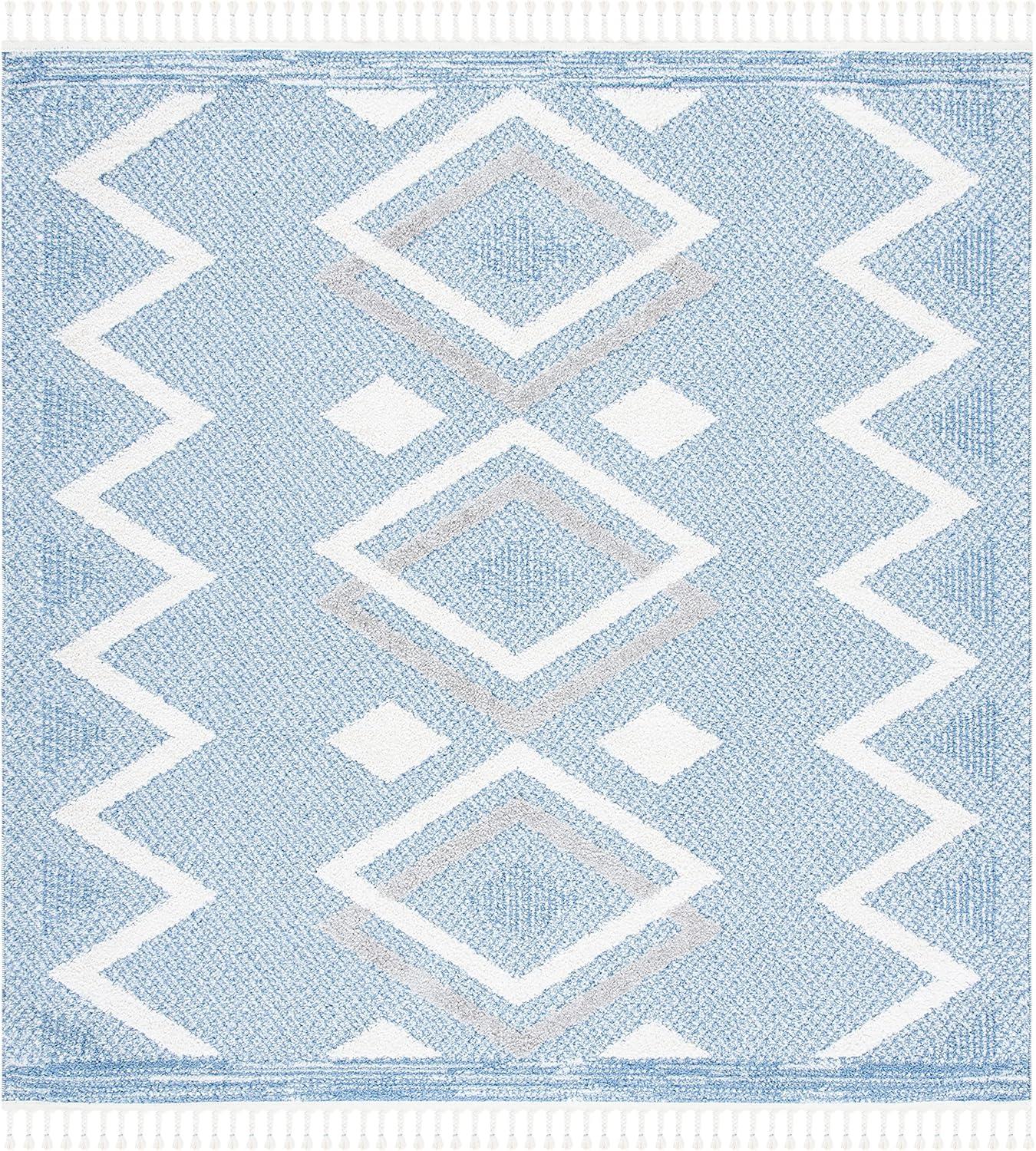 image:imageSAFAVIEH Moroccan Tassel Shag Collection Accent Rug 45 x 65 Ivory amp Black 075inch Thick Ideal for High Traffic Areas in Entryway Living Room Bedroom MTS452AIvoryLight Blue