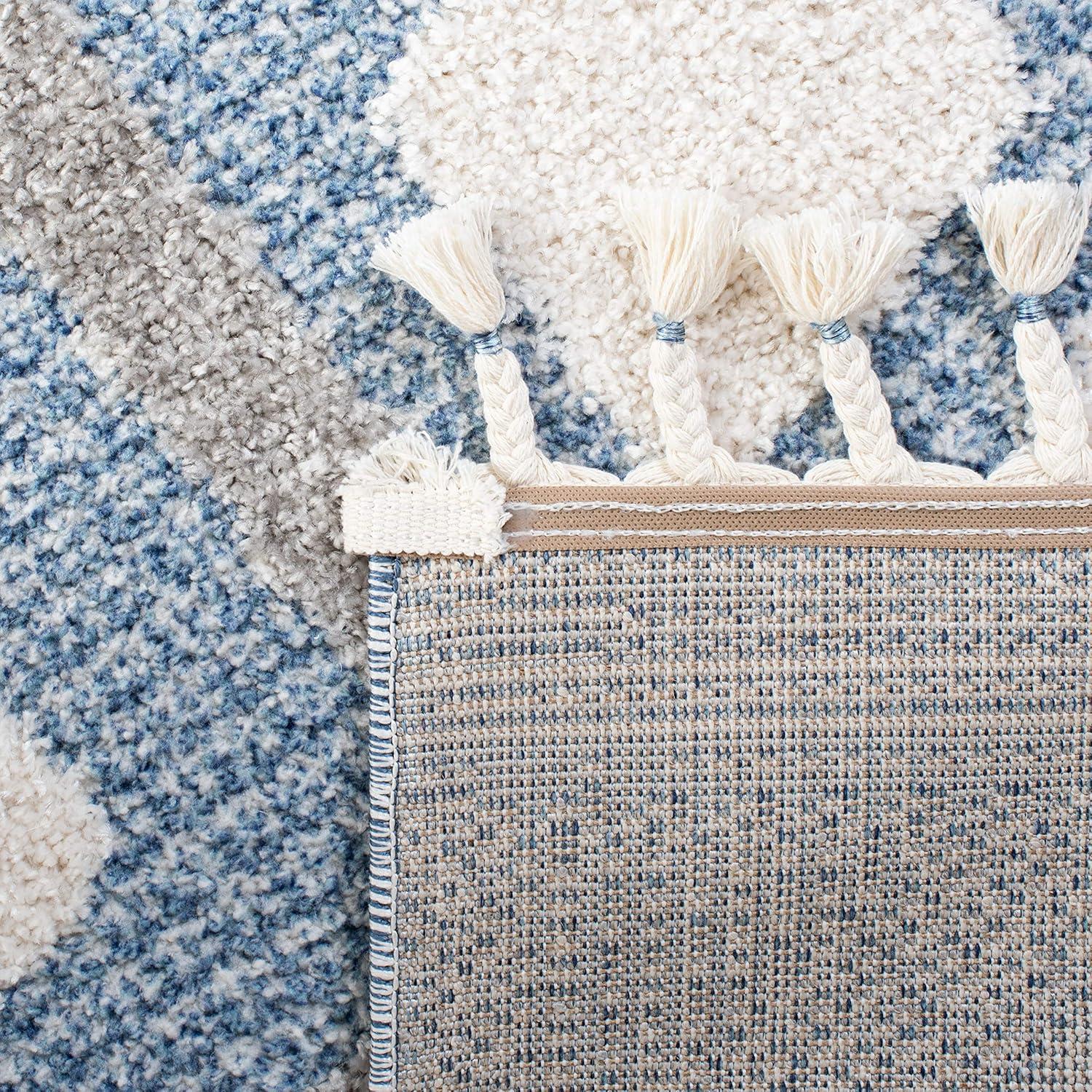image:imageSAFAVIEH Moroccan Tassel Shag Collection Accent Rug 45 x 65 Ivory amp Black 075inch Thick Ideal for High Traffic Areas in Entryway Living Room Bedroom MTS452AIvoryLight Blue