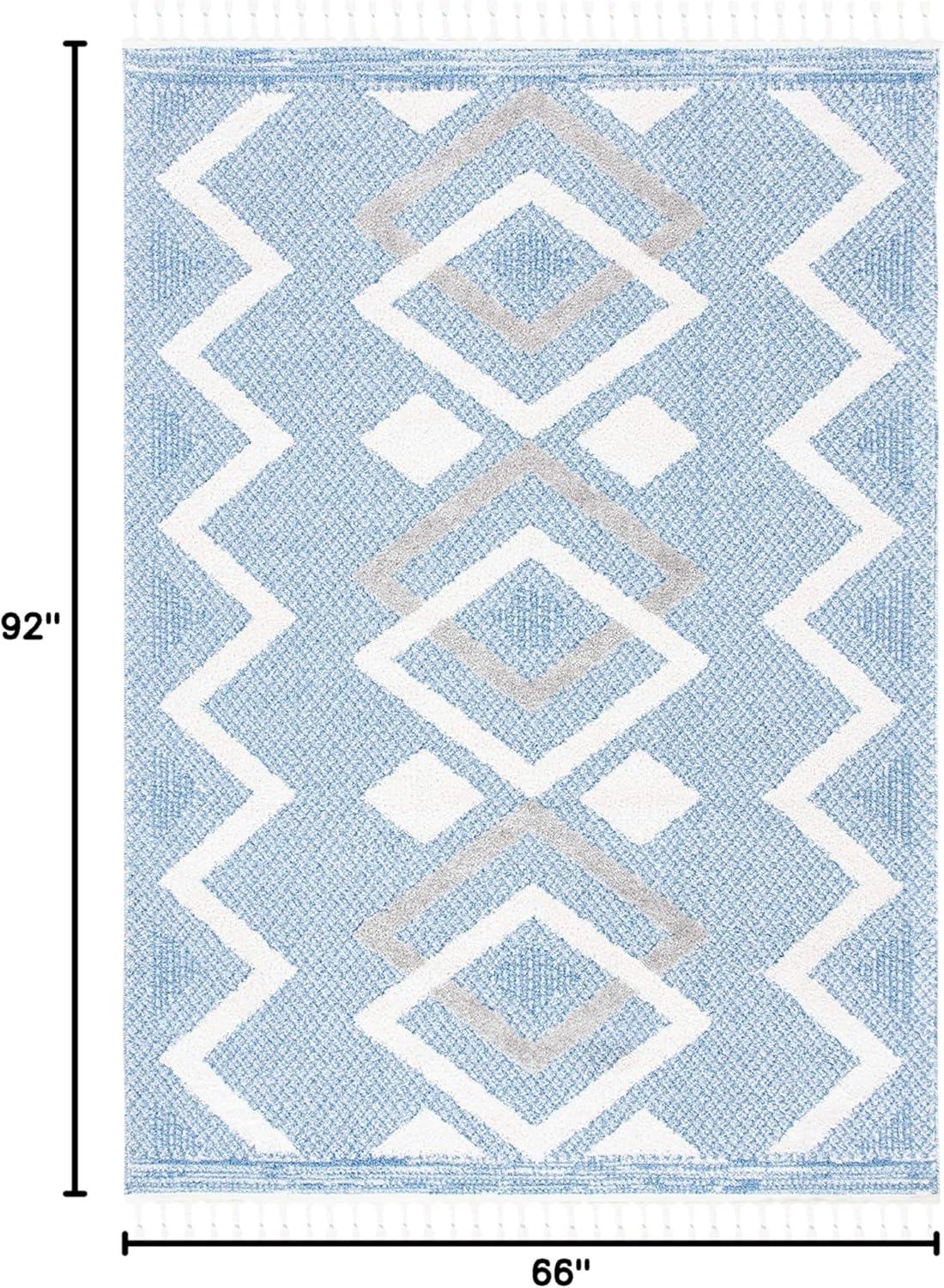 image:imageSAFAVIEH Moroccan Tassel Shag Collection Accent Rug 45 x 65 Ivory amp Black 075inch Thick Ideal for High Traffic Areas in Entryway Living Room Bedroom MTS452AIvoryLight Blue