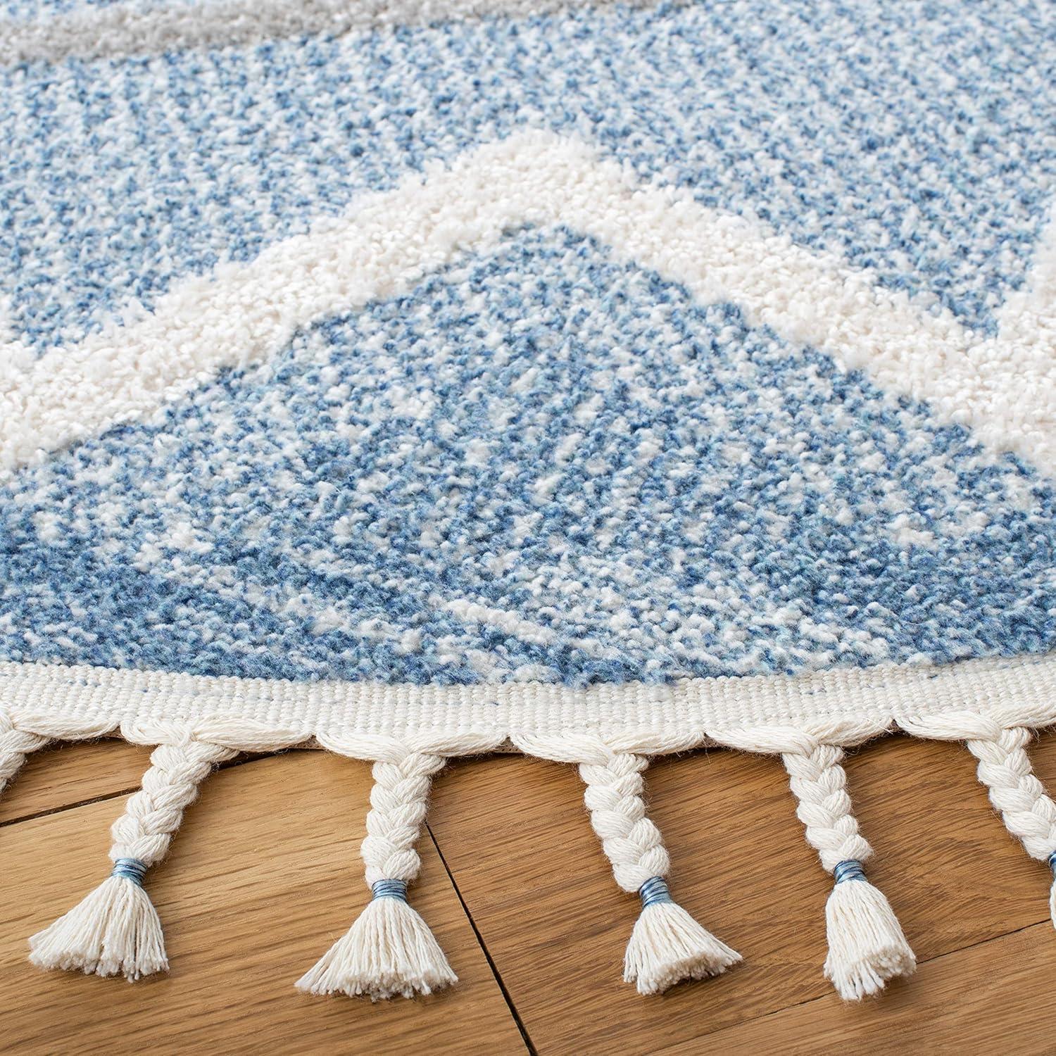 image:imageSAFAVIEH Moroccan Tassel Shag Collection Accent Rug 45 x 65 Ivory amp Black 075inch Thick Ideal for High Traffic Areas in Entryway Living Room Bedroom MTS452AIvoryLight Blue