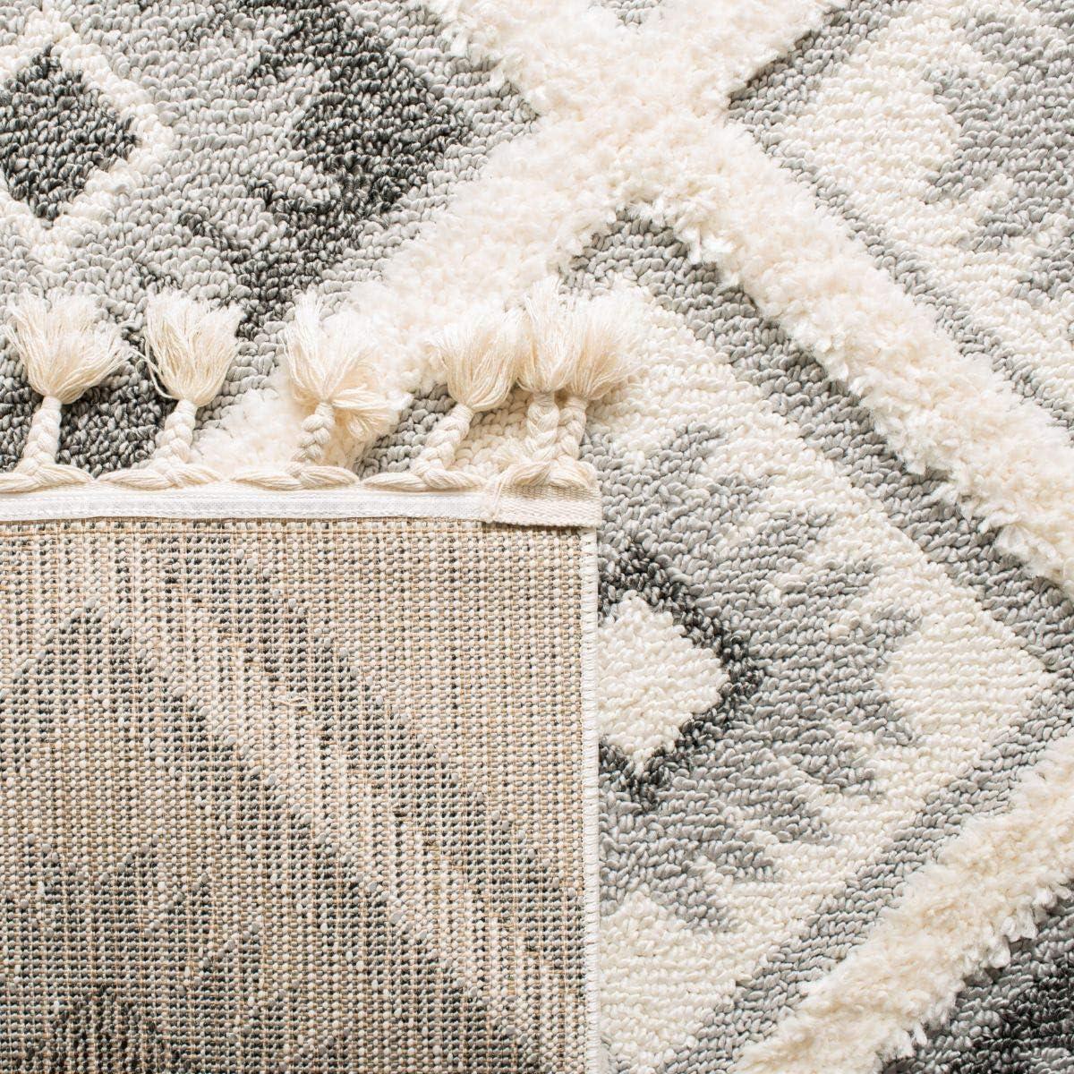 image:imageSAFAVIEH Moroccan Tassel Shag Collection Area Rug 53 x 76 Ivory amp Grey Boho Design NonShedding amp Easy Care 2inch Thick Ideal for High Traffic Areas in Living Room Bedroom MTS601FIvoryGrey