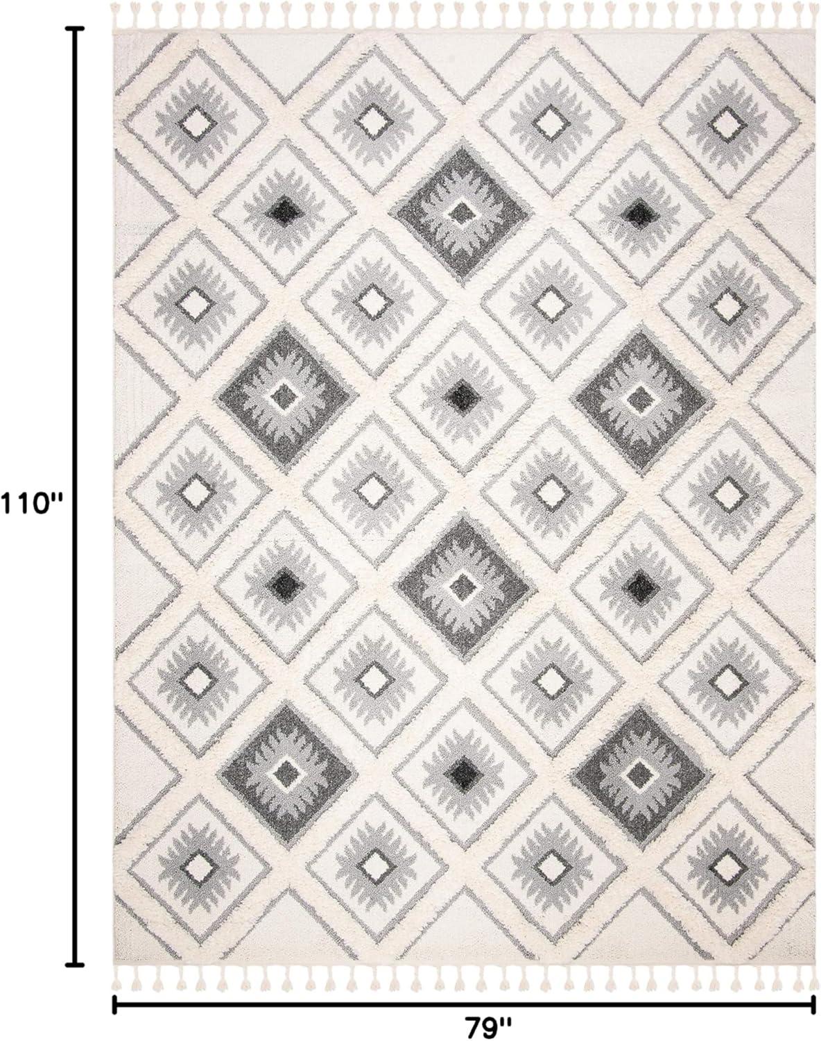 image:imageSAFAVIEH Moroccan Tassel Shag Collection Area Rug 53 x 76 Ivory amp Grey Boho Design NonShedding amp Easy Care 2inch Thick Ideal for High Traffic Areas in Living Room Bedroom MTS601FIvoryGrey