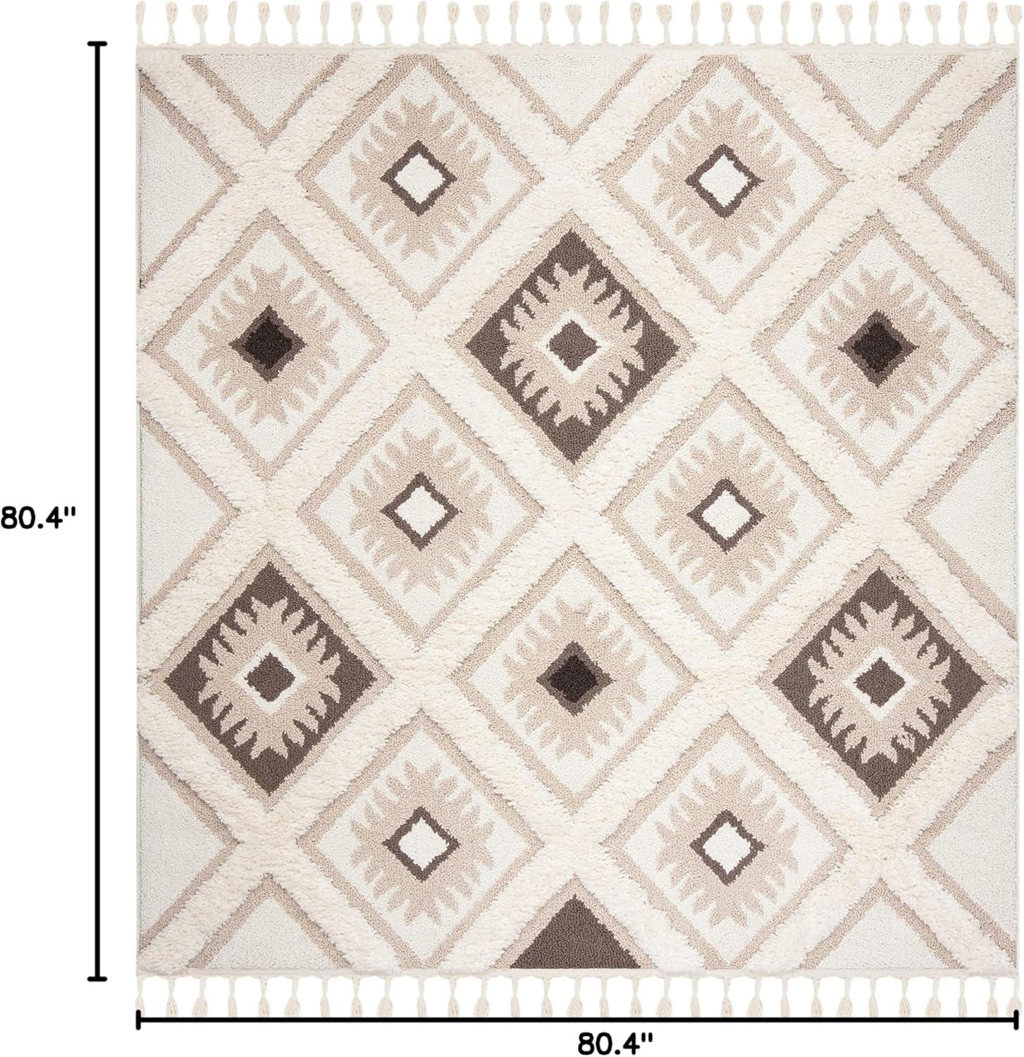image:imageSAFAVIEH Moroccan Tassel Shag Collection Area Rug 53 x 76 Ivory amp Grey Boho Design NonShedding amp Easy Care 2inch Thick Ideal for High Traffic Areas in Living Room Bedroom MTS601FIvoryGrey