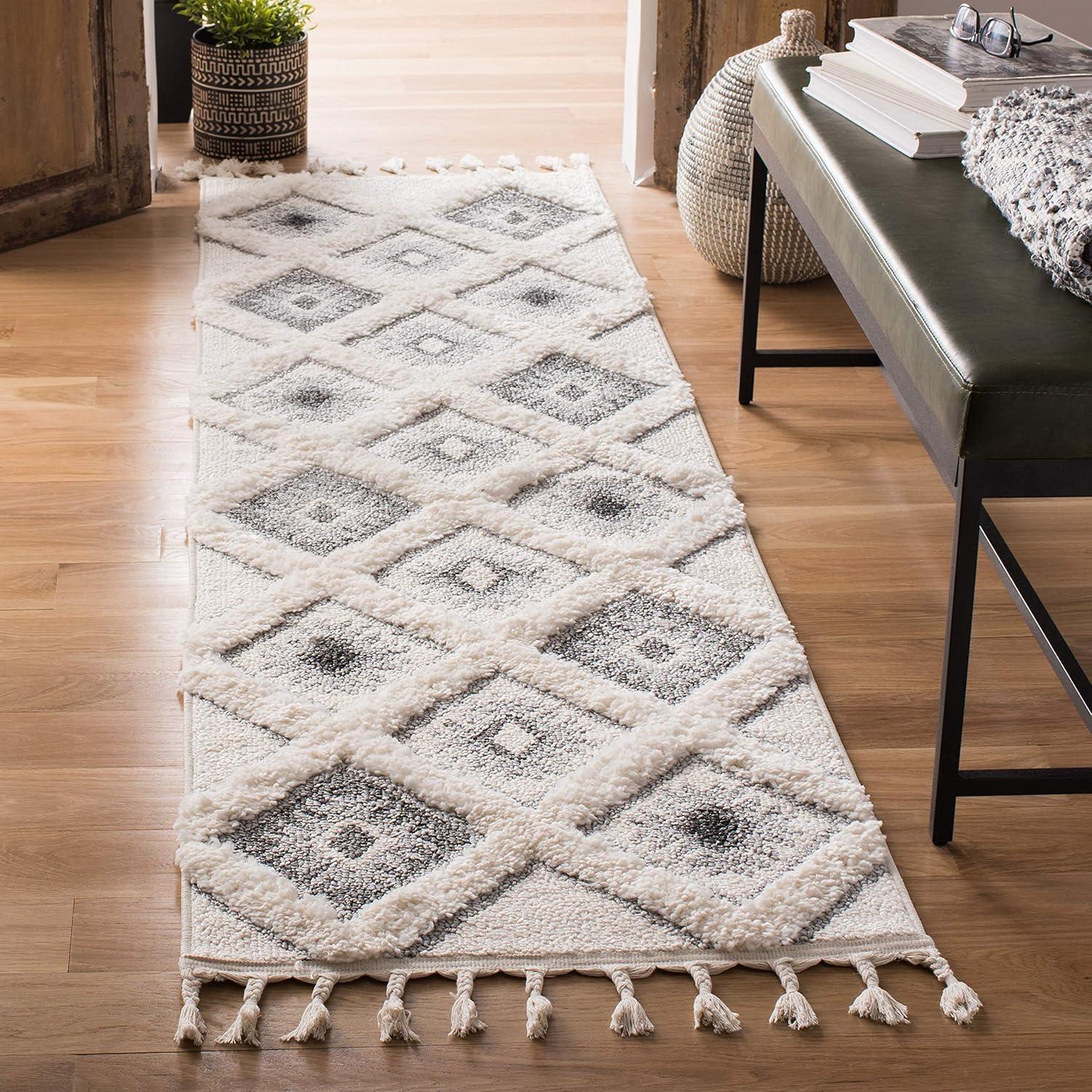 image:imageSAFAVIEH Moroccan Tassel Shag Collection Area Rug 53 x 76 Ivory amp Grey Boho Design NonShedding amp Easy Care 2inch Thick Ideal for High Traffic Areas in Living Room Bedroom MTS601FIvoryGrey