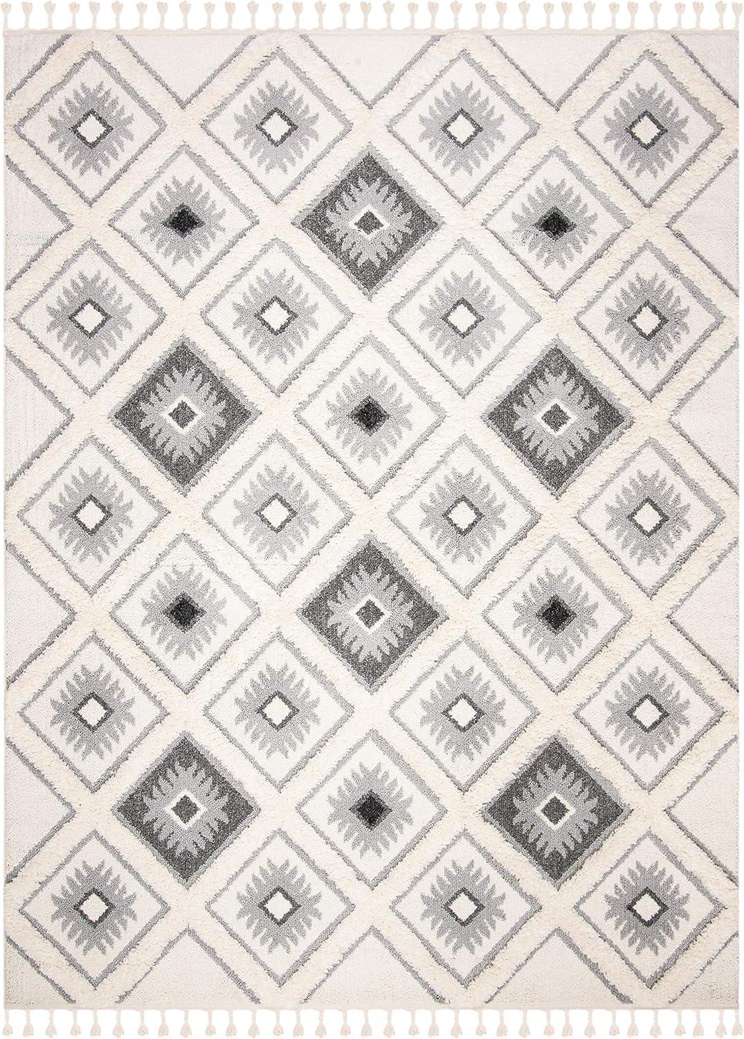 image:imageSAFAVIEH Moroccan Tassel Shag Collection Area Rug 53 x 76 Ivory amp Grey Boho Design NonShedding amp Easy Care 2inch Thick Ideal for High Traffic Areas in Living Room Bedroom MTS601FIvoryGrey