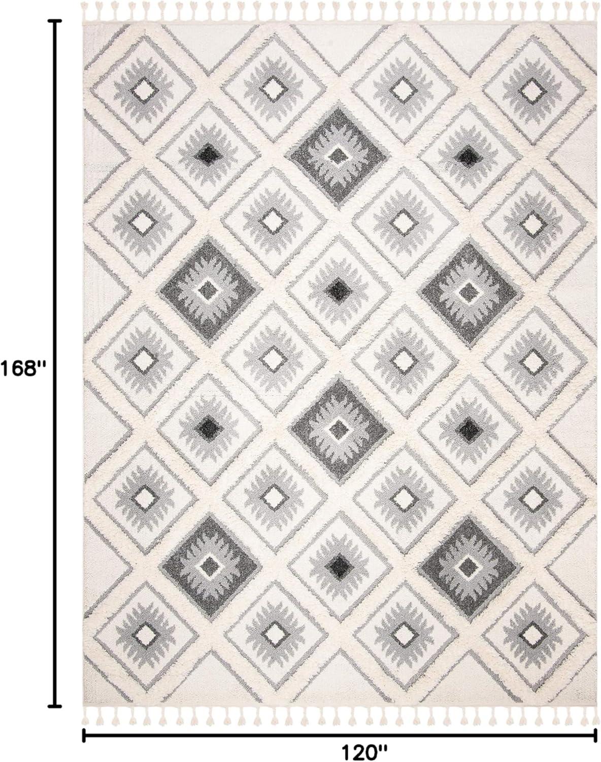 image:imageSAFAVIEH Moroccan Tassel Shag Collection Area Rug 53 x 76 Ivory amp Grey Boho Design NonShedding amp Easy Care 2inch Thick Ideal for High Traffic Areas in Living Room Bedroom MTS601FIvoryGrey