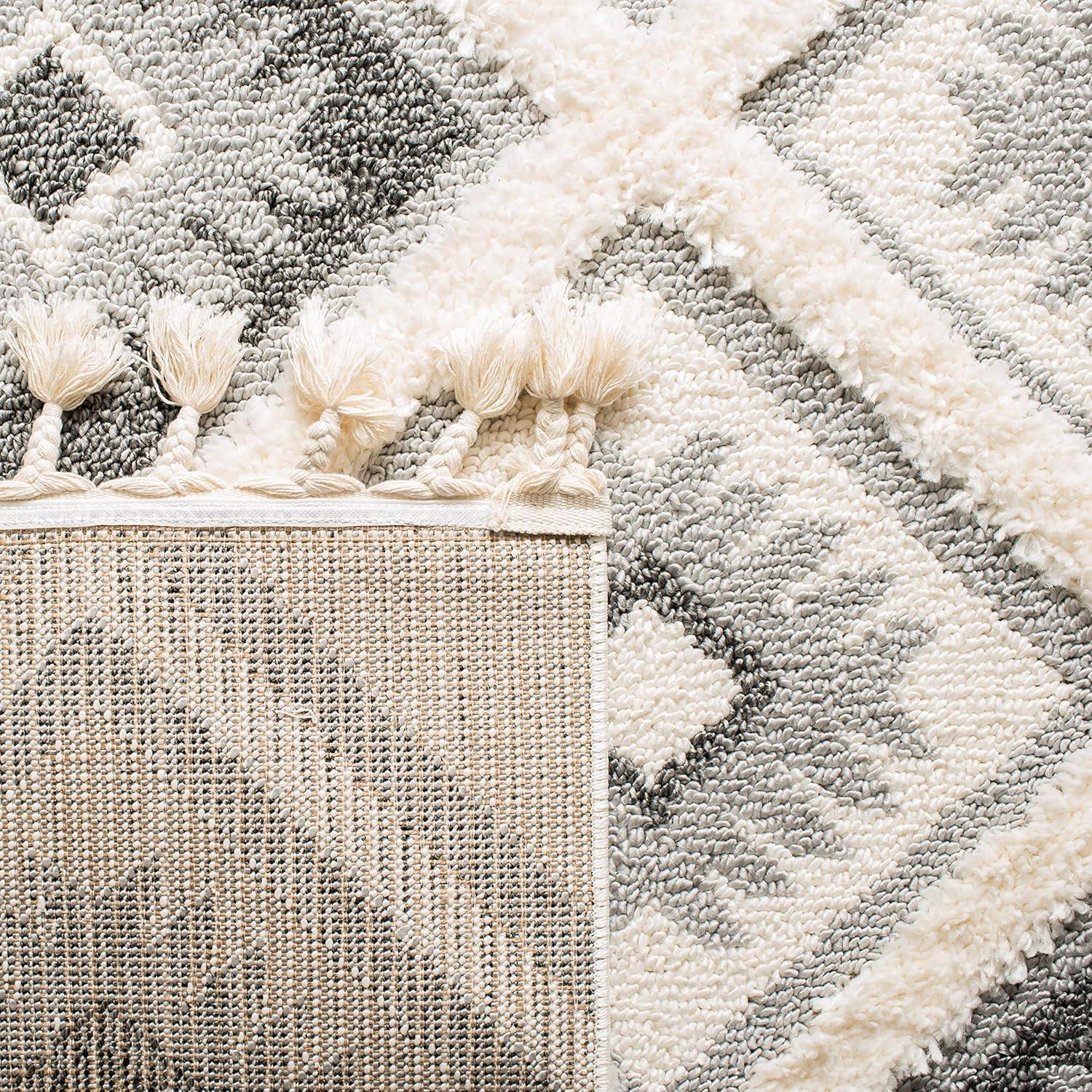 image:imageSAFAVIEH Moroccan Tassel Shag Collection Area Rug 53 x 76 Ivory amp Grey Boho Design NonShedding amp Easy Care 2inch Thick Ideal for High Traffic Areas in Living Room Bedroom MTS601FIvoryGrey
