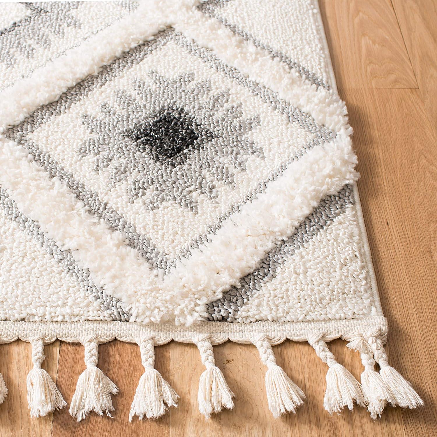 image:imageSAFAVIEH Moroccan Tassel Shag Collection Area Rug 53 x 76 Ivory amp Grey Boho Design NonShedding amp Easy Care 2inch Thick Ideal for High Traffic Areas in Living Room Bedroom MTS601FIvoryGrey