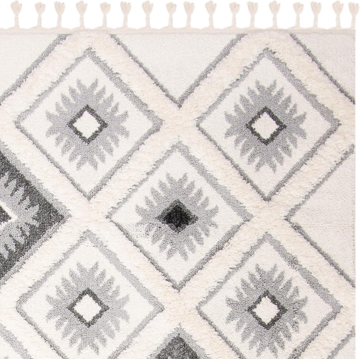 image:imageSAFAVIEH Moroccan Tassel Shag Collection Area Rug 53 x 76 Ivory amp Grey Boho Design NonShedding amp Easy Care 2inch Thick Ideal for High Traffic Areas in Living Room Bedroom MTS601FIvoryGrey