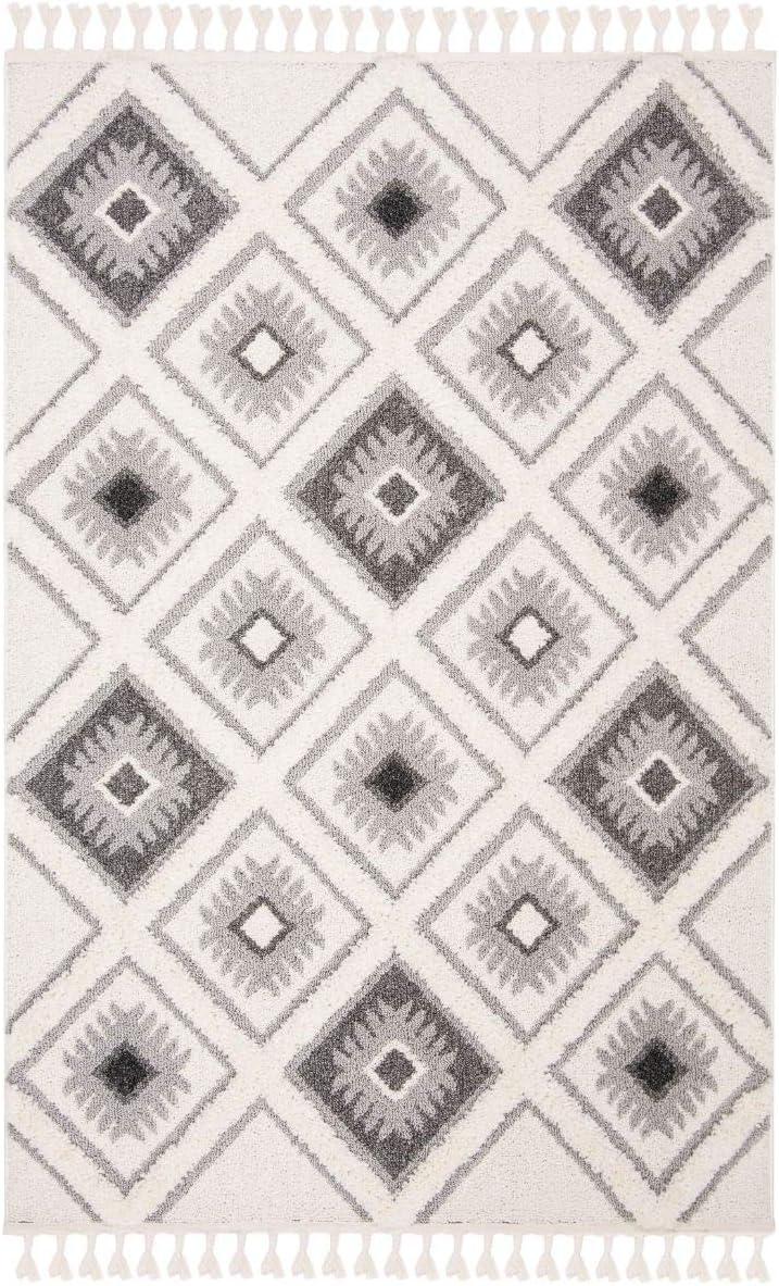 image:imageSAFAVIEH Moroccan Tassel Shag Collection Area Rug 53 x 76 Ivory amp Grey Boho Design NonShedding amp Easy Care 2inch Thick Ideal for High Traffic Areas in Living Room Bedroom MTS601FIvoryGrey