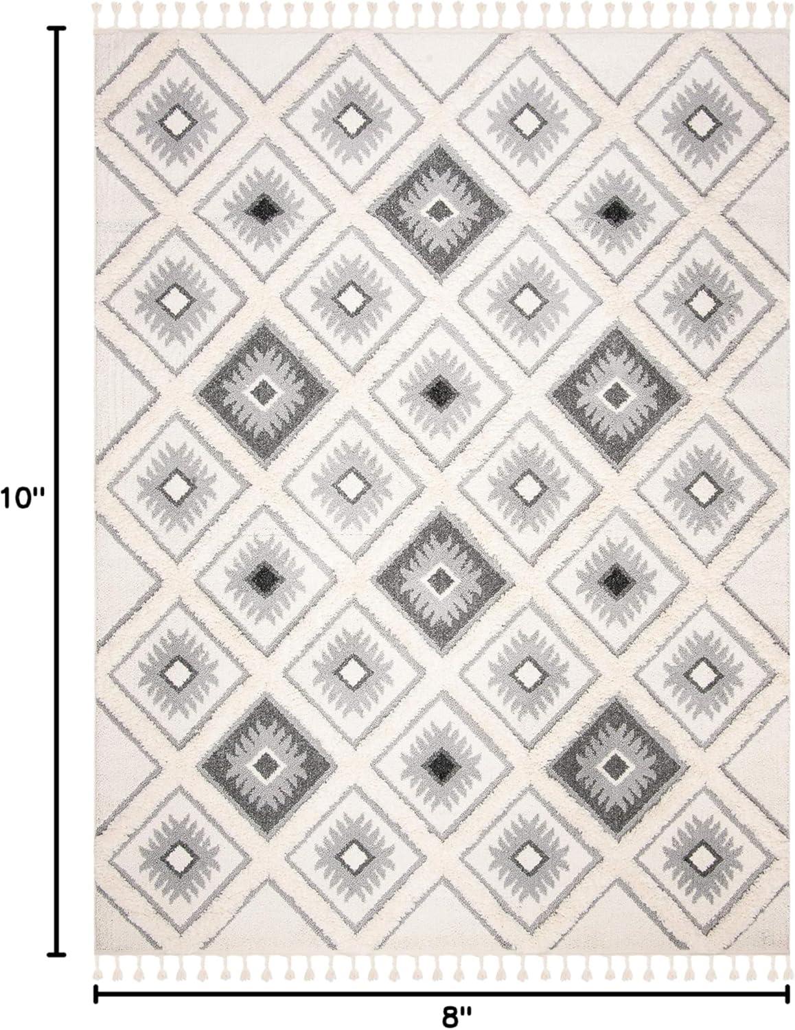 image:imageSAFAVIEH Moroccan Tassel Shag Collection Area Rug 53 x 76 Ivory amp Grey Boho Design NonShedding amp Easy Care 2inch Thick Ideal for High Traffic Areas in Living Room Bedroom MTS601FIvoryGrey