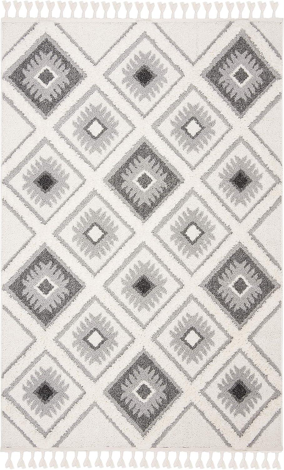 image:imageSAFAVIEH Moroccan Tassel Shag Collection Area Rug 53 x 76 Ivory amp Grey Boho Design NonShedding amp Easy Care 2inch Thick Ideal for High Traffic Areas in Living Room Bedroom MTS601FIvoryGrey