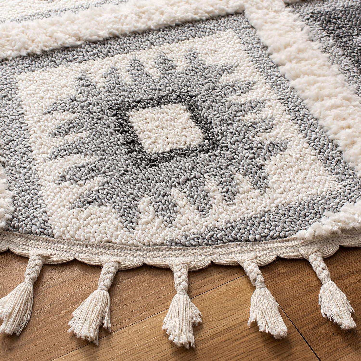 image:imageSAFAVIEH Moroccan Tassel Shag Collection Area Rug 53 x 76 Ivory amp Grey Boho Design NonShedding amp Easy Care 2inch Thick Ideal for High Traffic Areas in Living Room Bedroom MTS601FIvoryGrey