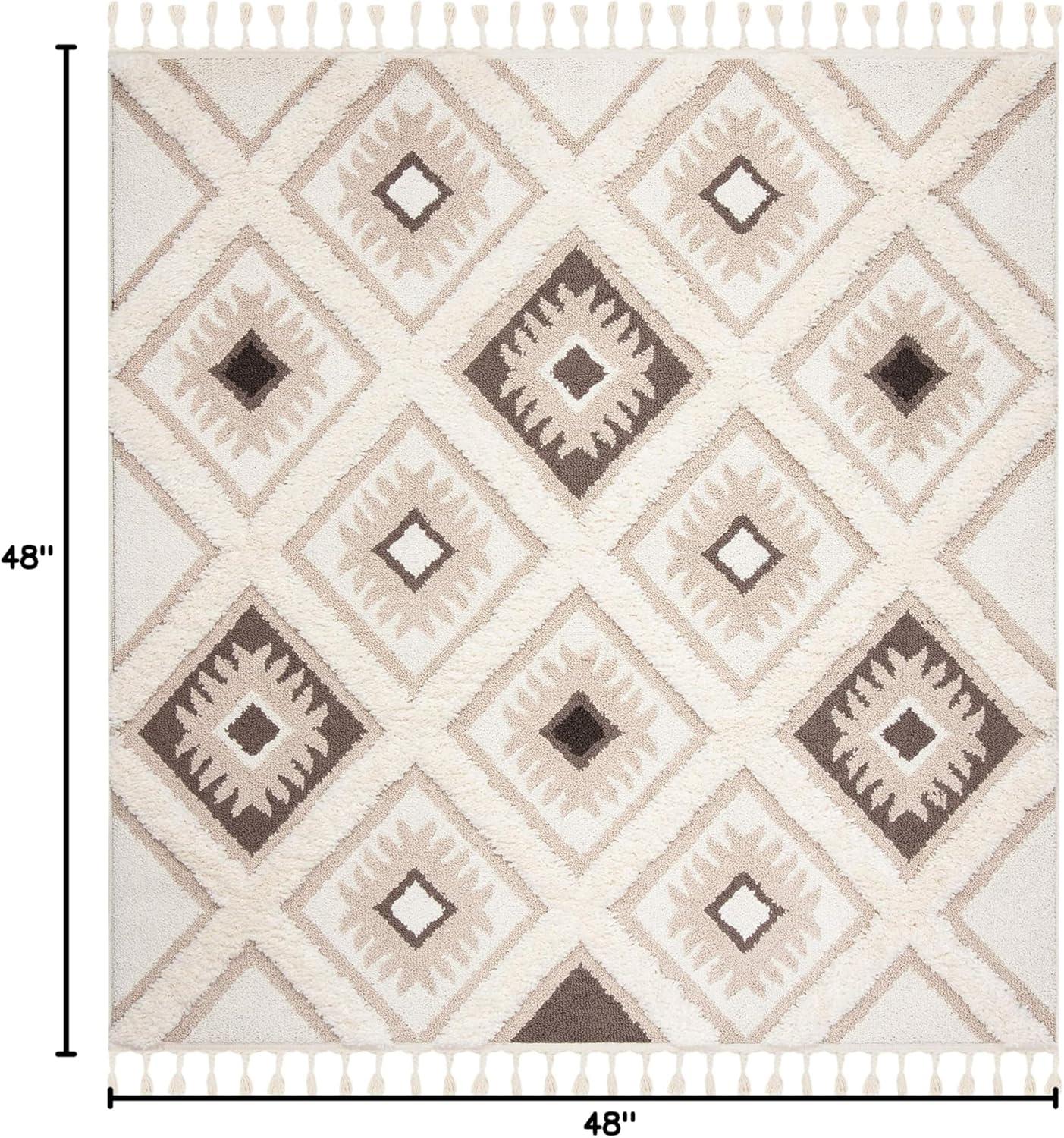 image:imageSAFAVIEH Moroccan Tassel Shag Collection Area Rug 53 x 76 Ivory amp Grey Boho Design NonShedding amp Easy Care 2inch Thick Ideal for High Traffic Areas in Living Room Bedroom MTS601FIvoryGrey