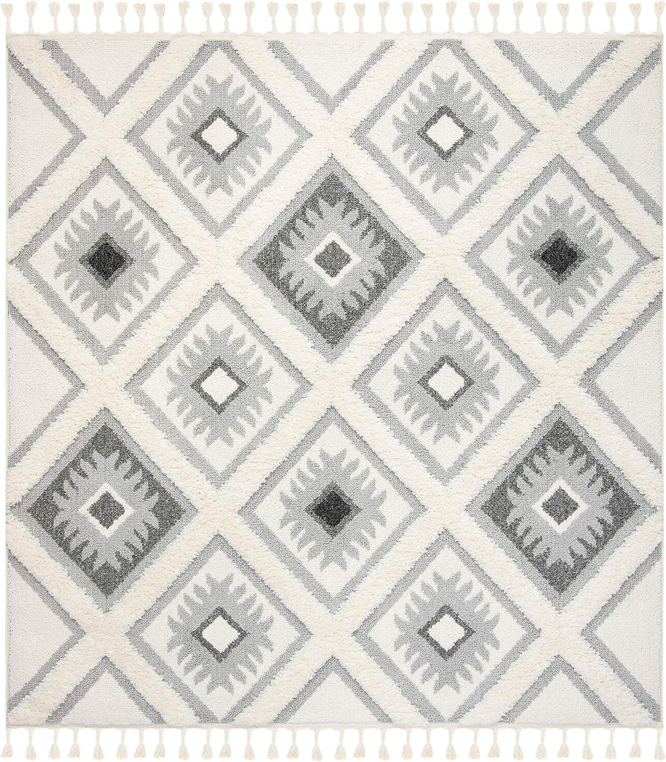 image:imageSAFAVIEH Moroccan Tassel Shag Collection Area Rug 53 x 76 Ivory amp Grey Boho Design NonShedding amp Easy Care 2inch Thick Ideal for High Traffic Areas in Living Room Bedroom MTS601FIvoryGrey