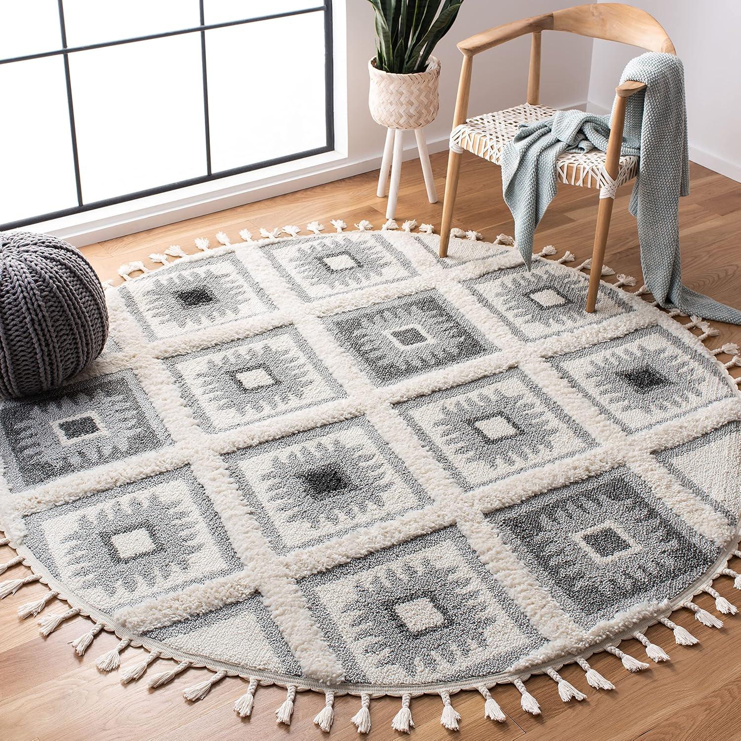 image:imageSAFAVIEH Moroccan Tassel Shag Collection Area Rug 53 x 76 Ivory amp Grey Boho Design NonShedding amp Easy Care 2inch Thick Ideal for High Traffic Areas in Living Room Bedroom MTS601FIvoryGrey