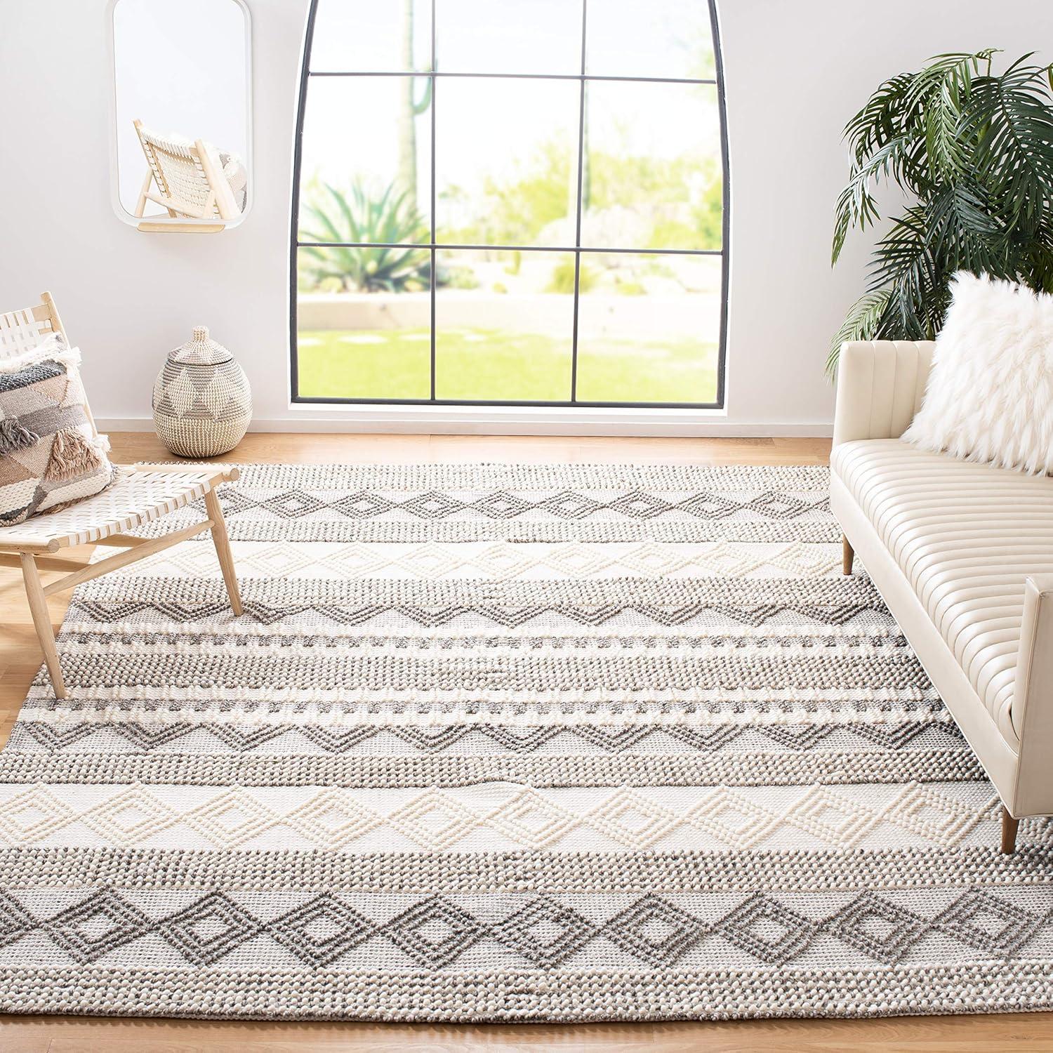 image:imageSAFAVIEH Natura Collection Accent Rug 4 x 6 Grey amp Ivory Handmade Moroccan Boho Tribal Wool amp Cotton Ideal for High Traffic Areas in Entryway Living Room Bedroom NAT102AGreyIvory