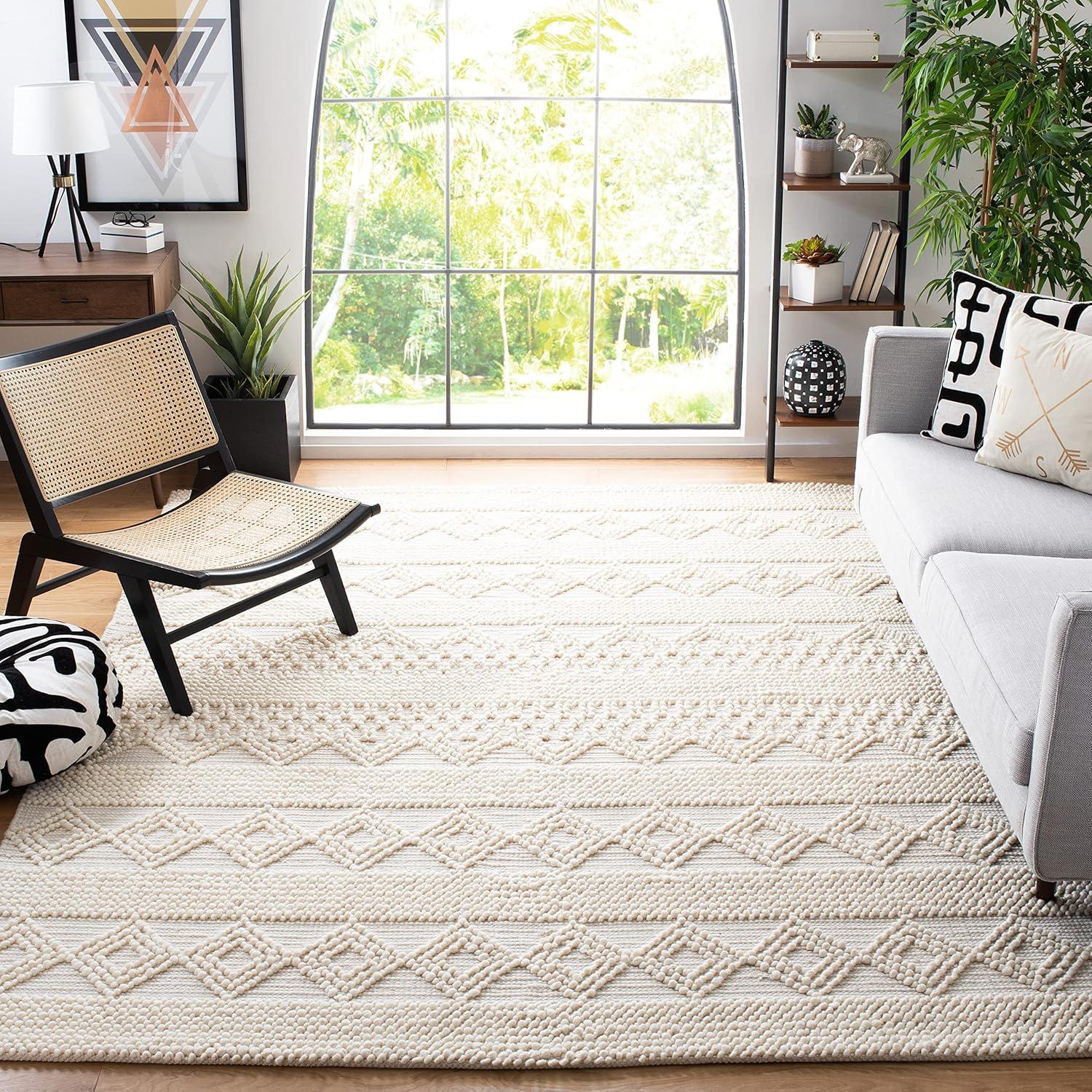 image:imageSAFAVIEH Natura Collection Accent Rug 4 x 6 Grey amp Ivory Handmade Moroccan Boho Tribal Wool amp Cotton Ideal for High Traffic Areas in Entryway Living Room Bedroom NAT102AIvory