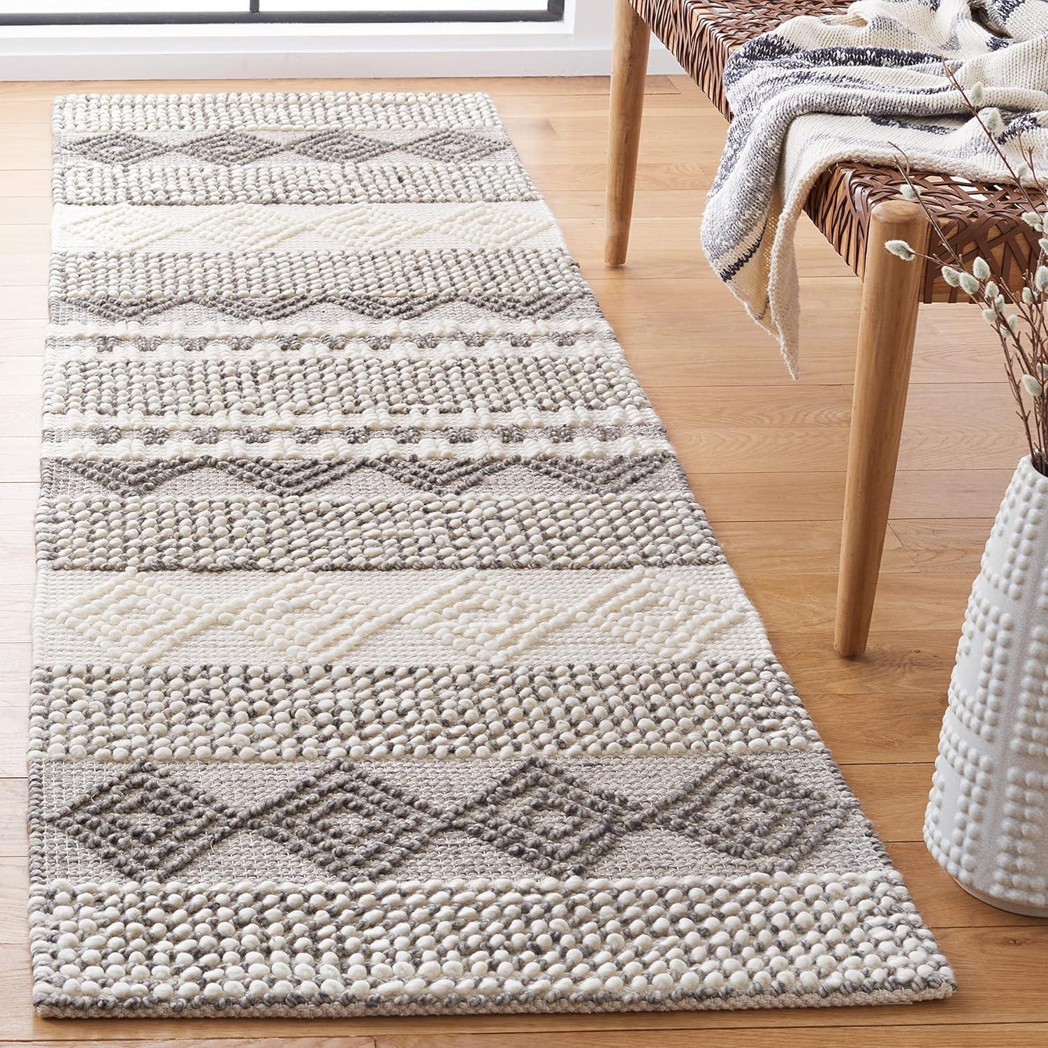image:imageSAFAVIEH Natura Collection Accent Rug 4 x 6 Grey amp Ivory Handmade Moroccan Boho Tribal Wool amp Cotton Ideal for High Traffic Areas in Entryway Living Room Bedroom NAT102AGreyIvory