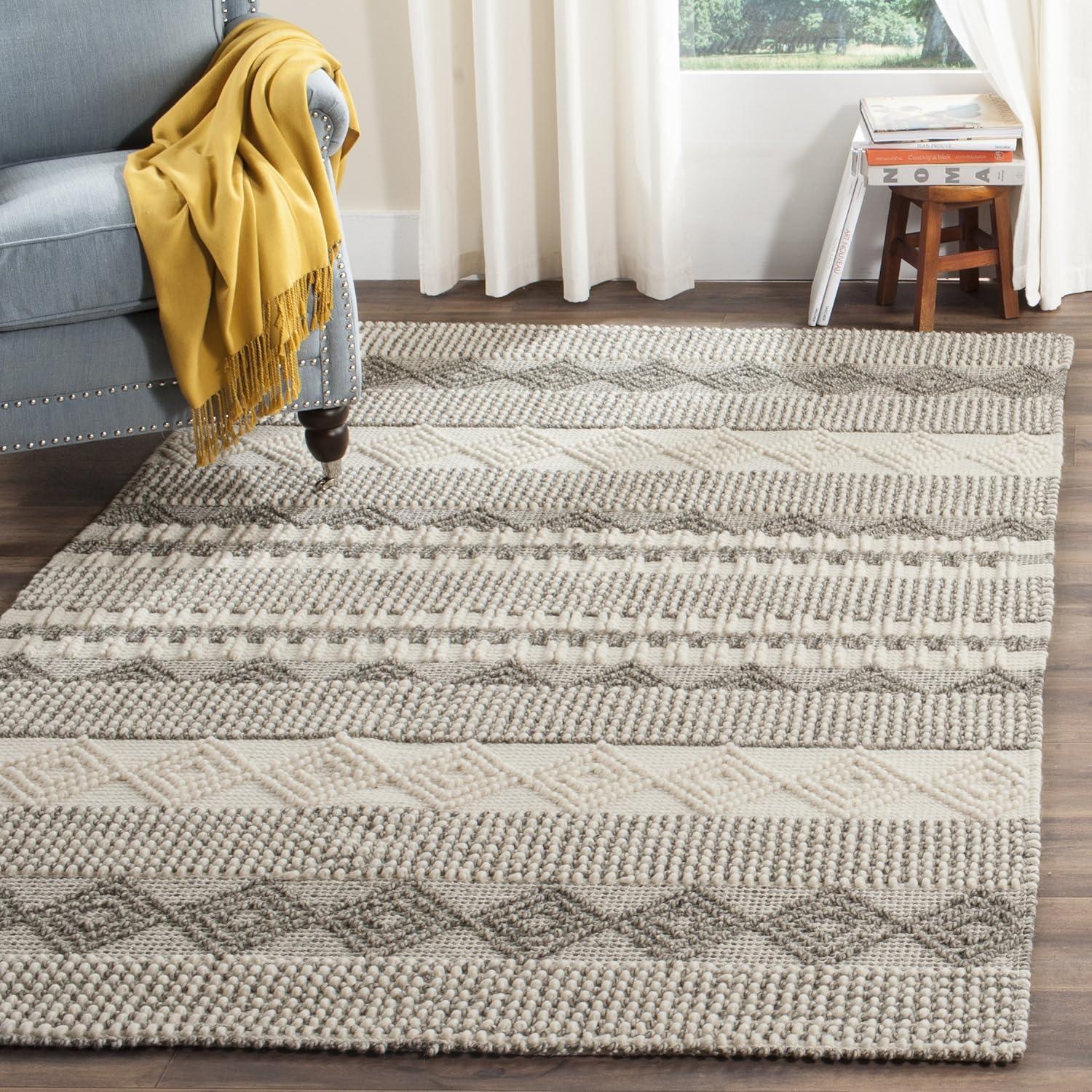 image:imageSAFAVIEH Natura Collection Accent Rug 4 x 6 Grey amp Ivory Handmade Moroccan Boho Tribal Wool amp Cotton Ideal for High Traffic Areas in Entryway Living Room Bedroom NAT102AGreyIvory