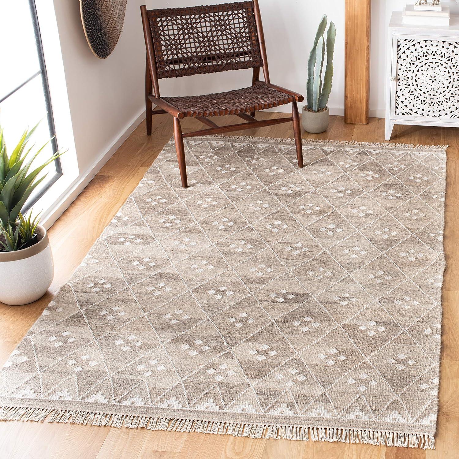 image:imageSAFAVIEH Natural Kilim Collection Area Rug 5 x 8 Natural amp Ivory Handmade Moroccan Boho Tribal Wool amp Viscose Ideal for High Traffic Areas in Living Room Bedroom NKM316BNaturalIvory
