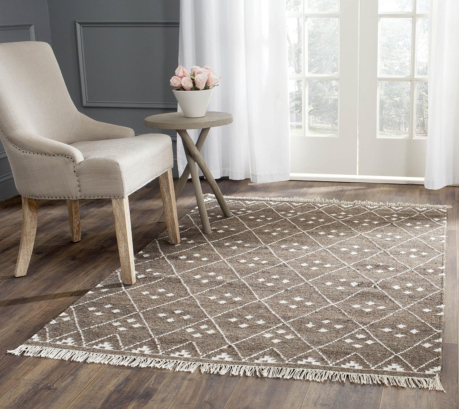 image:imageSAFAVIEH Natural Kilim Collection Area Rug 5 x 8 Natural amp Ivory Handmade Moroccan Boho Tribal Wool amp Viscose Ideal for High Traffic Areas in Living Room Bedroom NKM316BBrownIvory