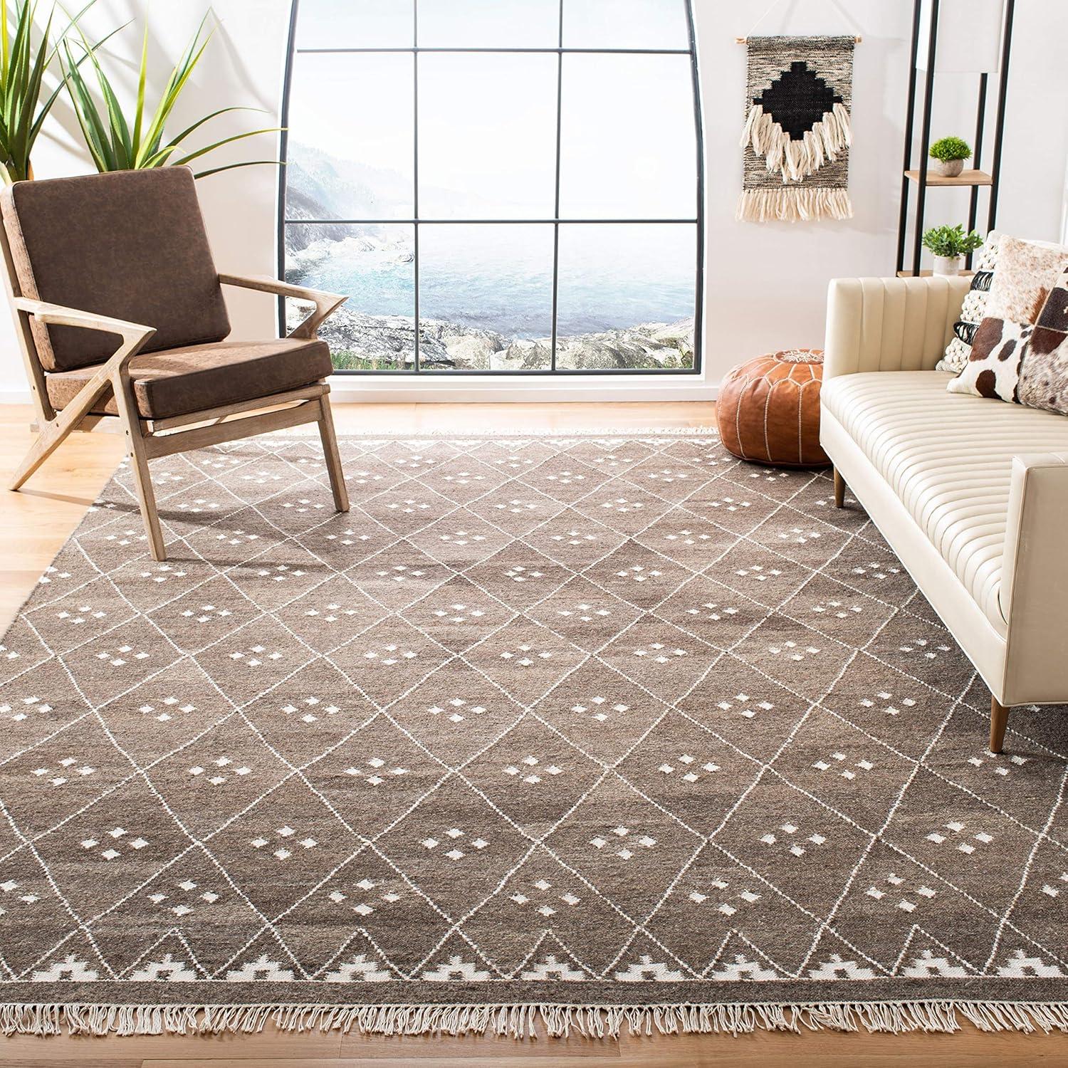 image:imageSAFAVIEH Natural Kilim Collection Area Rug 5 x 8 Natural amp Ivory Handmade Moroccan Boho Tribal Wool amp Viscose Ideal for High Traffic Areas in Living Room Bedroom NKM316BBrownIvory