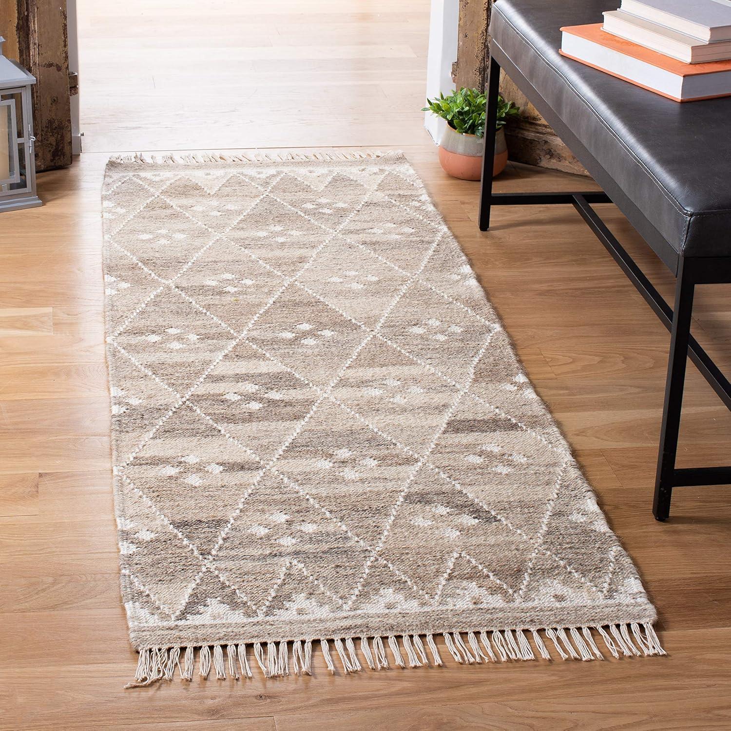 image:imageSAFAVIEH Natural Kilim Collection Area Rug 5 x 8 Natural amp Ivory Handmade Moroccan Boho Tribal Wool amp Viscose Ideal for High Traffic Areas in Living Room Bedroom NKM316BNaturalIvory