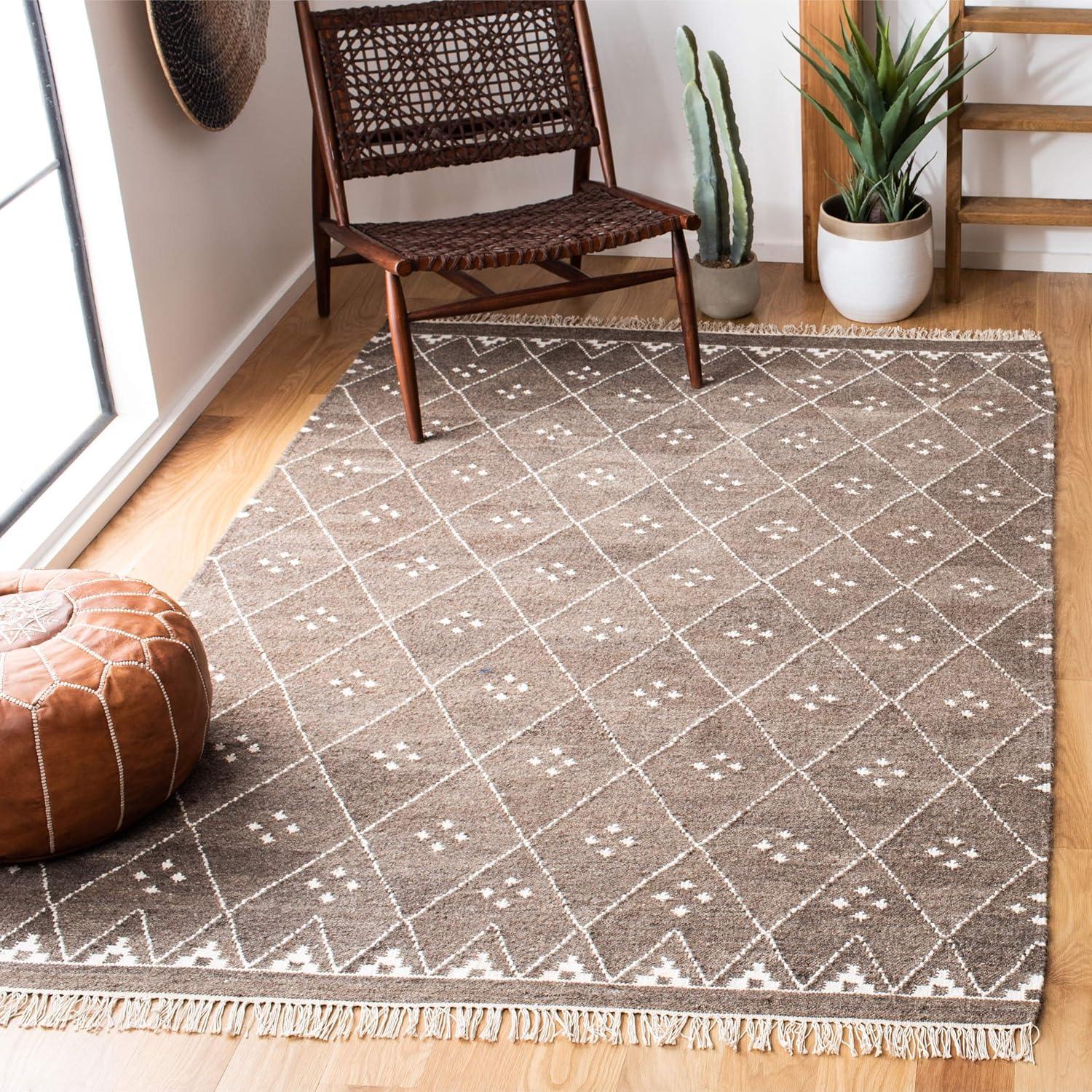 image:imageSAFAVIEH Natural Kilim Collection Area Rug 5 x 8 Natural amp Ivory Handmade Moroccan Boho Tribal Wool amp Viscose Ideal for High Traffic Areas in Living Room Bedroom NKM316BBrownIvory