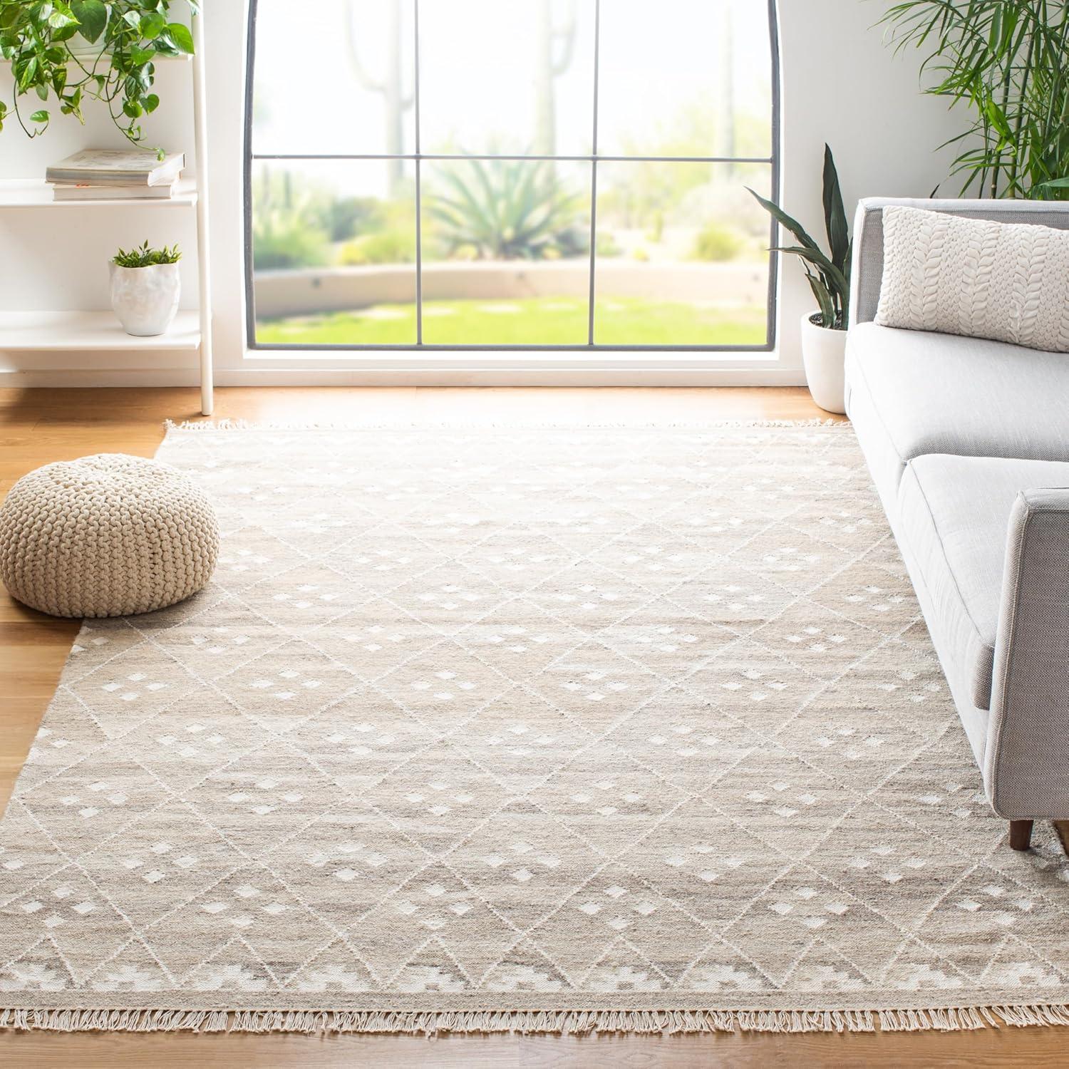 image:imageSAFAVIEH Natural Kilim Collection Area Rug 5 x 8 Natural amp Ivory Handmade Moroccan Boho Tribal Wool amp Viscose Ideal for High Traffic Areas in Living Room Bedroom NKM316BNaturalIvory