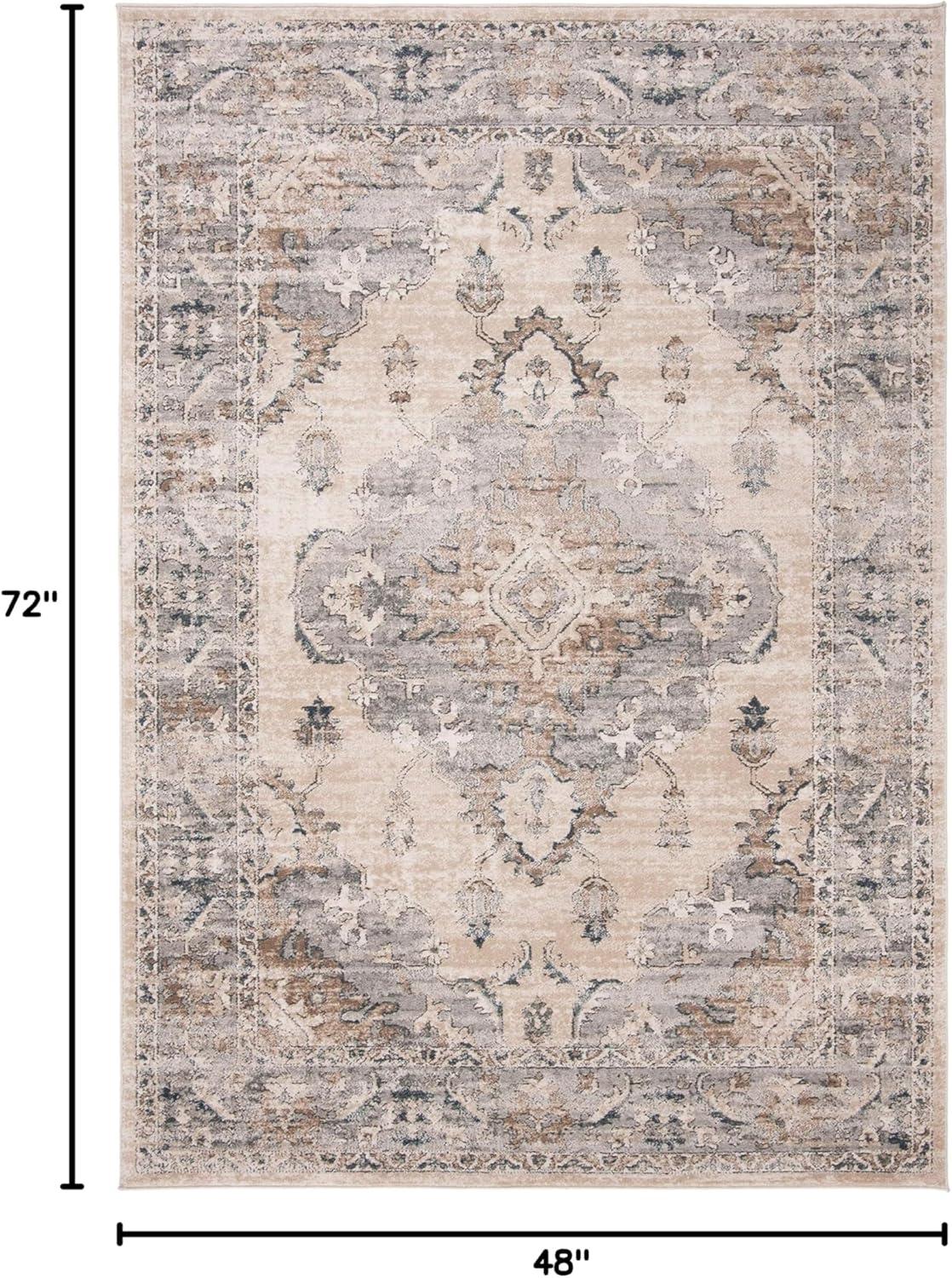 image:imageSAFAVIEH Oregon Collection Area Rug 8 x 10 Beige amp Grey Oriental Distressed Design NonShedding amp Easy Care Ideal for High Traffic Areas in Living Room Bedroom ORE898BBeigeGrey