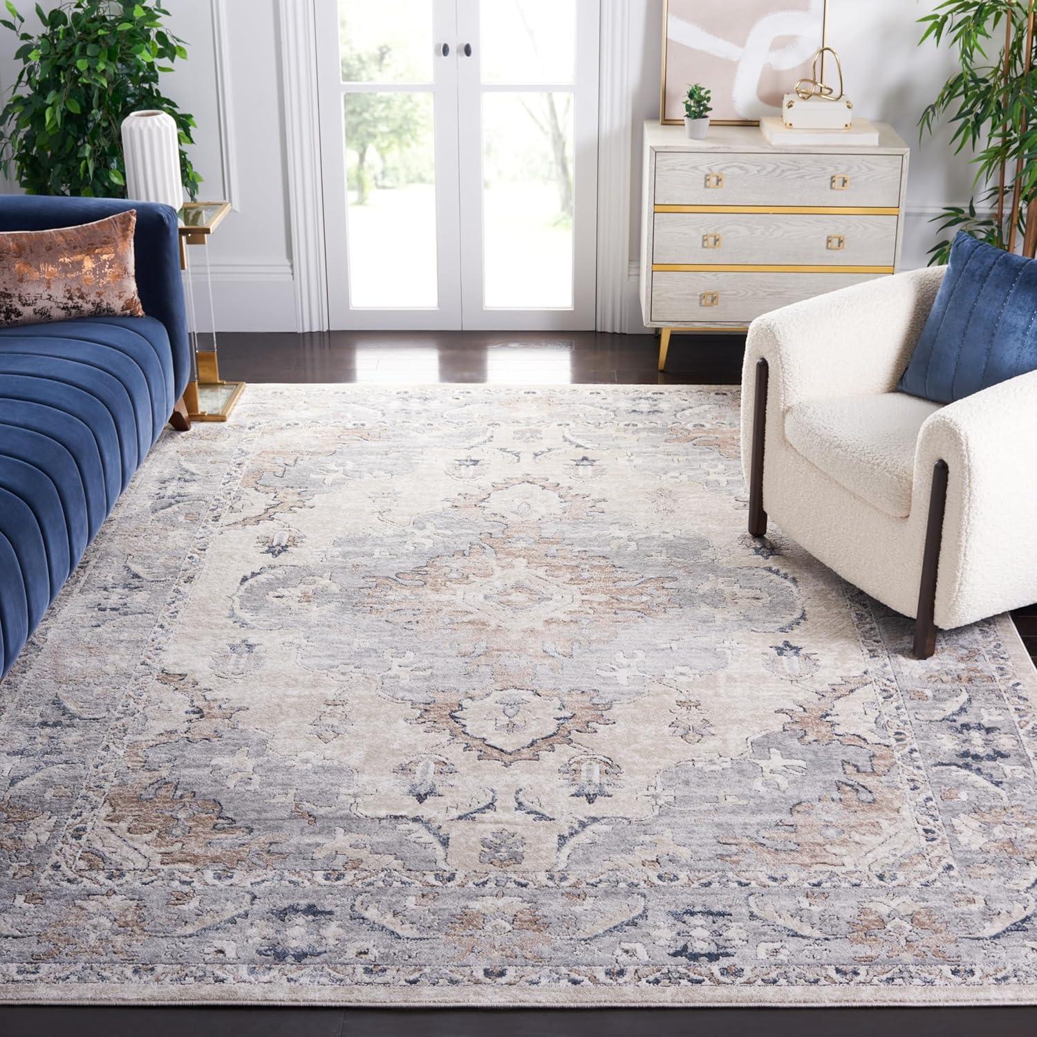 image:imageSAFAVIEH Oregon Collection Area Rug 8 x 10 Beige amp Grey Oriental Distressed Design NonShedding amp Easy Care Ideal for High Traffic Areas in Living Room Bedroom ORE898BBeigeGrey
