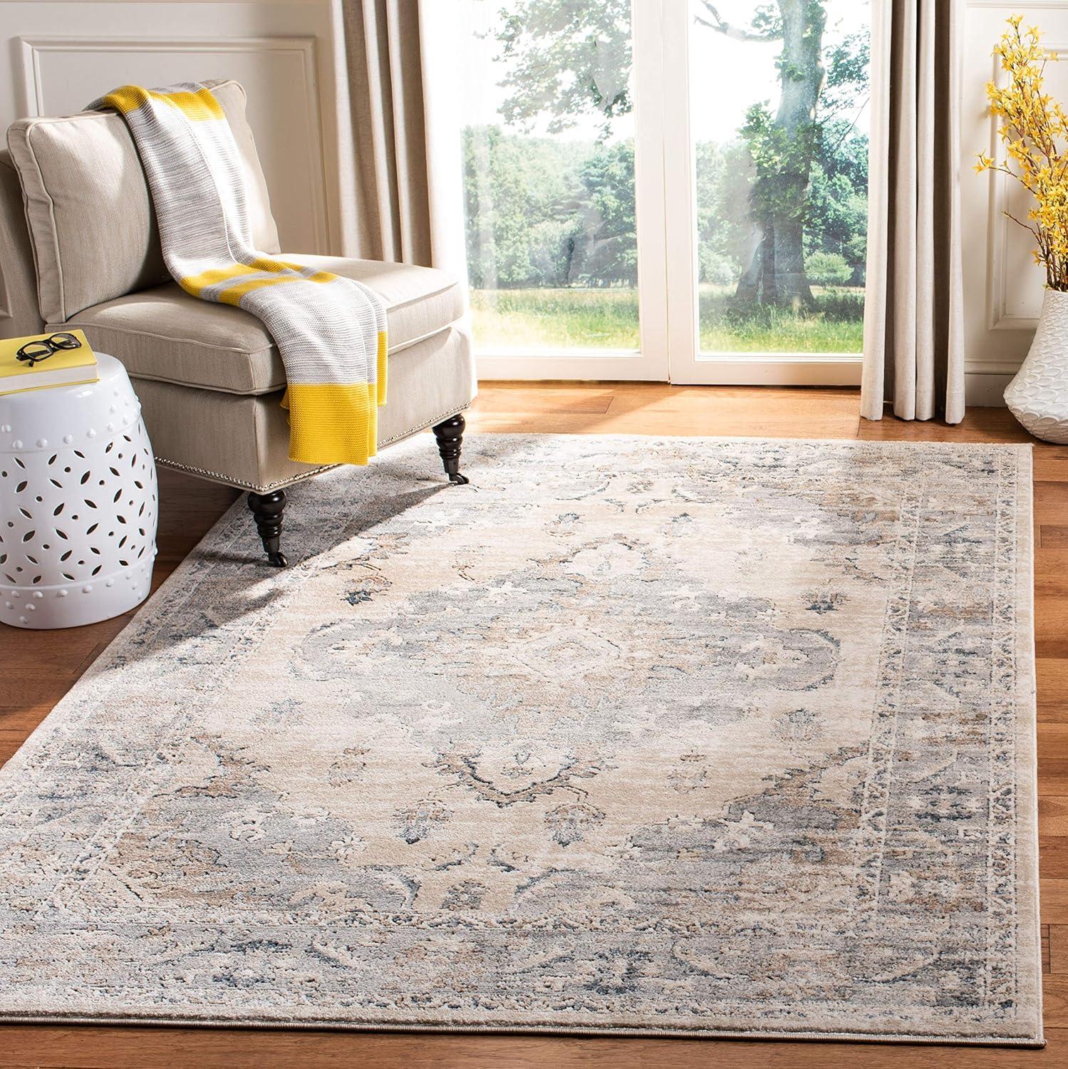 image:imageSAFAVIEH Oregon Collection Area Rug 8 x 10 Beige amp Grey Oriental Distressed Design NonShedding amp Easy Care Ideal for High Traffic Areas in Living Room Bedroom ORE898BBeigeGrey