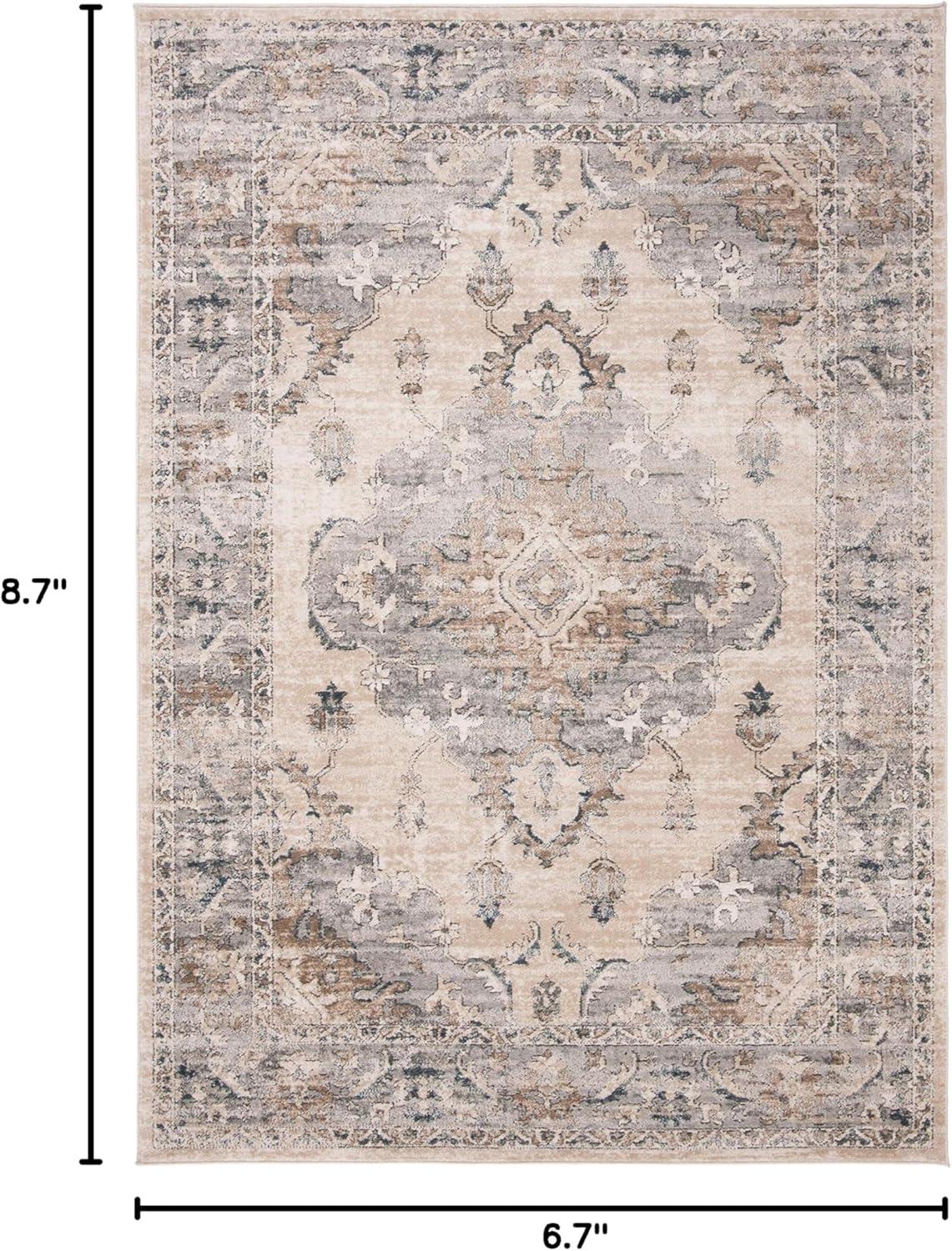 image:imageSAFAVIEH Oregon Collection Area Rug 8 x 10 Beige amp Grey Oriental Distressed Design NonShedding amp Easy Care Ideal for High Traffic Areas in Living Room Bedroom ORE898BBeigeGrey