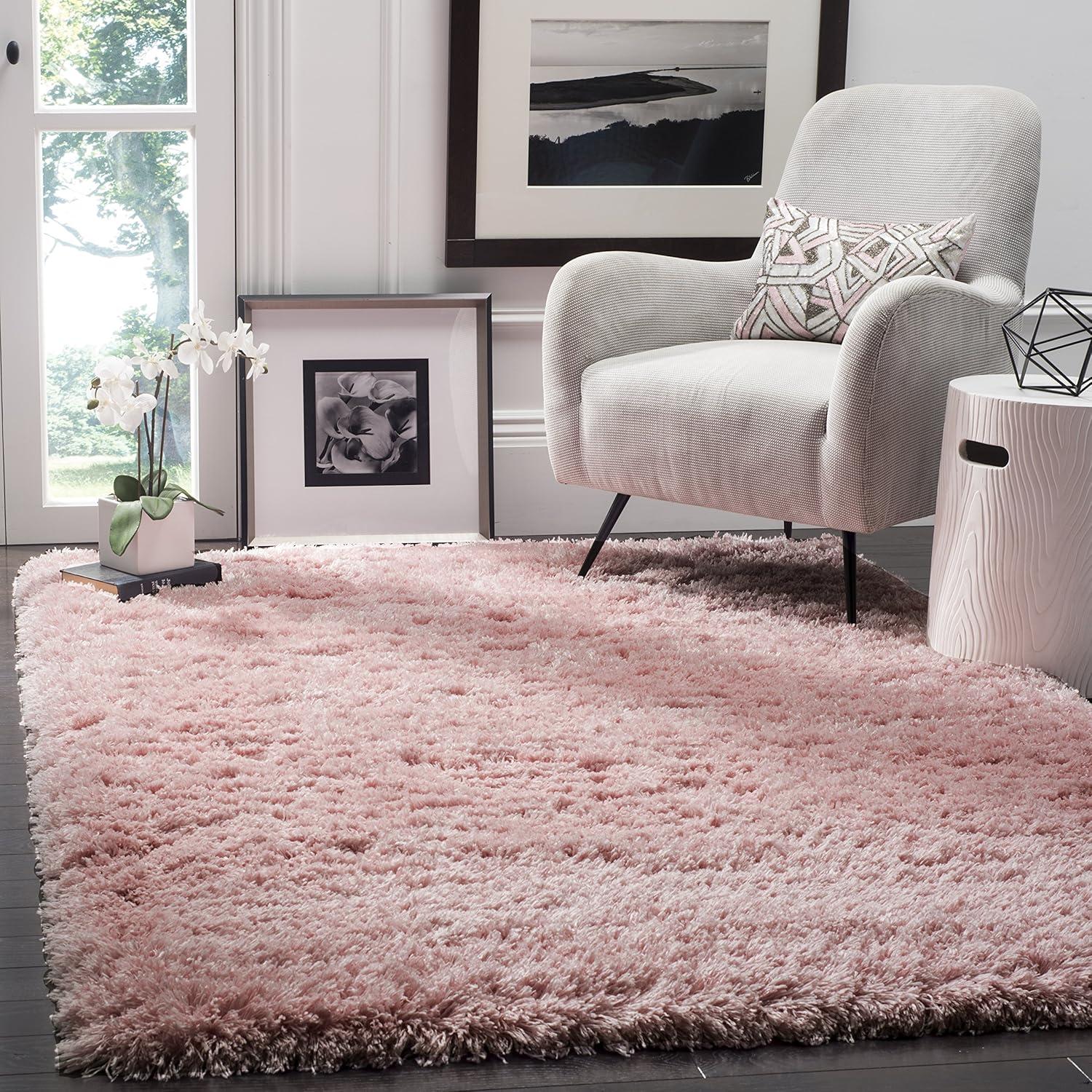 image:imageSAFAVIEH Polar Shag Collection Area Rug 51 x 76 Light Turquoise Solid Glam Design NonShedding amp Easy Care 3inch Thick Ideal for High Traffic Areas in Living Room Bedroom PSG800TLight Pink