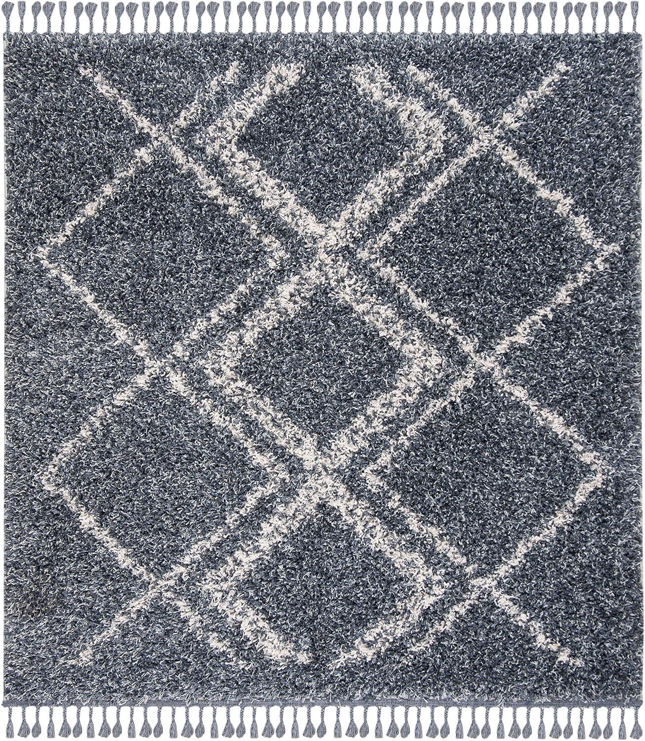 image:imageSAFAVIEH Pro Luxe Shag Collection Area Rug 5 x 8 Blue amp Creme Moroccan Boho Tassel Design NonShedding amp Easy Care 24inch Thick Ideal for High Traffic Areas in Living Room Bedroom PLX432LBlueCreme
