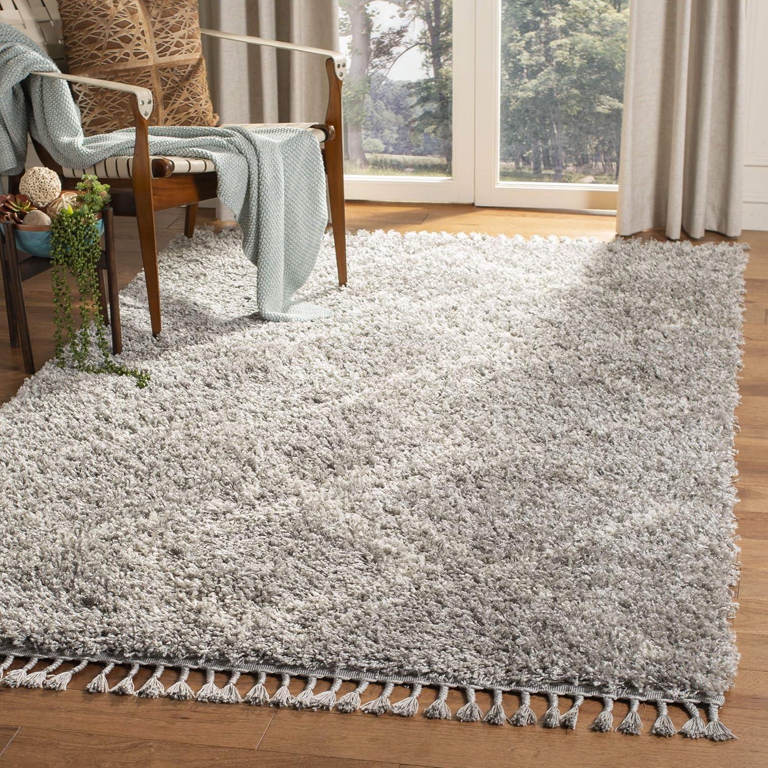 image:imageSAFAVIEH Pro Luxe Shag Collection Area Rug 5 x 8 Blue amp Creme Moroccan Boho Tassel Design NonShedding amp Easy Care 24inch Thick Ideal for High Traffic Areas in Living Room Bedroom PLX432LGreyCream