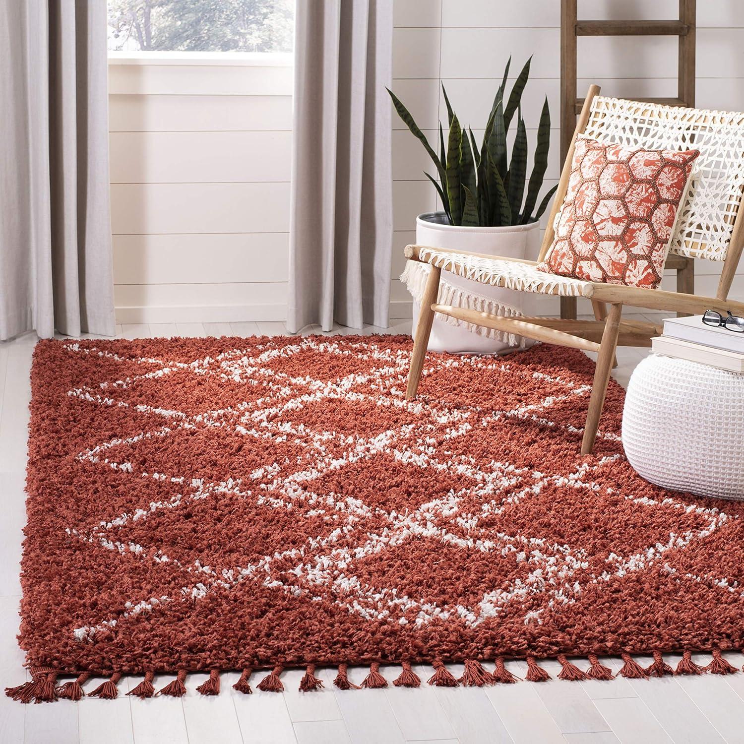 image:imageSAFAVIEH Pro Luxe Shag Collection Area Rug 5 x 8 Blue amp Creme Moroccan Boho Tassel Design NonShedding amp Easy Care 24inch Thick Ideal for High Traffic Areas in Living Room Bedroom PLX432LRustCreme
