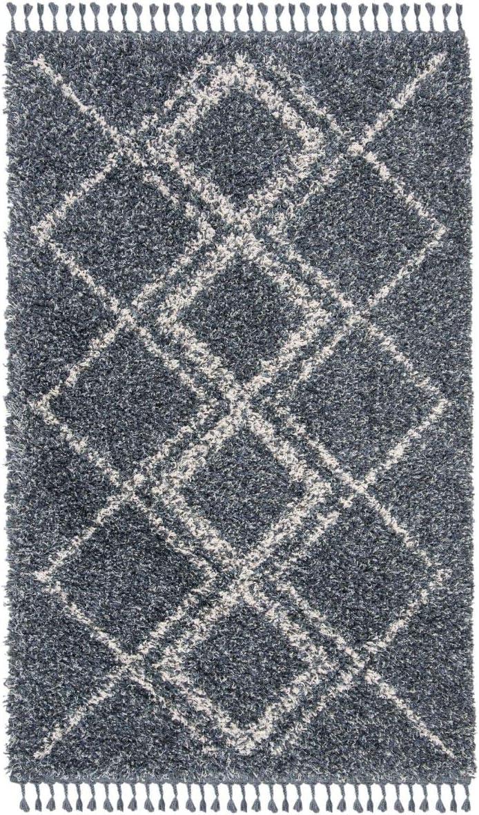 image:imageSAFAVIEH Pro Luxe Shag Collection Area Rug 5 x 8 Blue amp Creme Moroccan Boho Tassel Design NonShedding amp Easy Care 24inch Thick Ideal for High Traffic Areas in Living Room Bedroom PLX432LBlueCreme