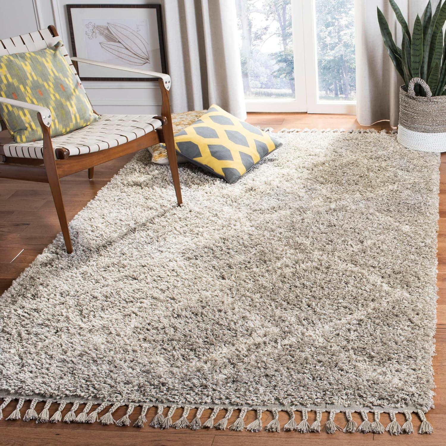 image:imageSAFAVIEH Pro Luxe Shag Collection Area Rug 5 x 8 Blue amp Creme Moroccan Boho Tassel Design NonShedding amp Easy Care 24inch Thick Ideal for High Traffic Areas in Living Room Bedroom PLX432LGreyCream
