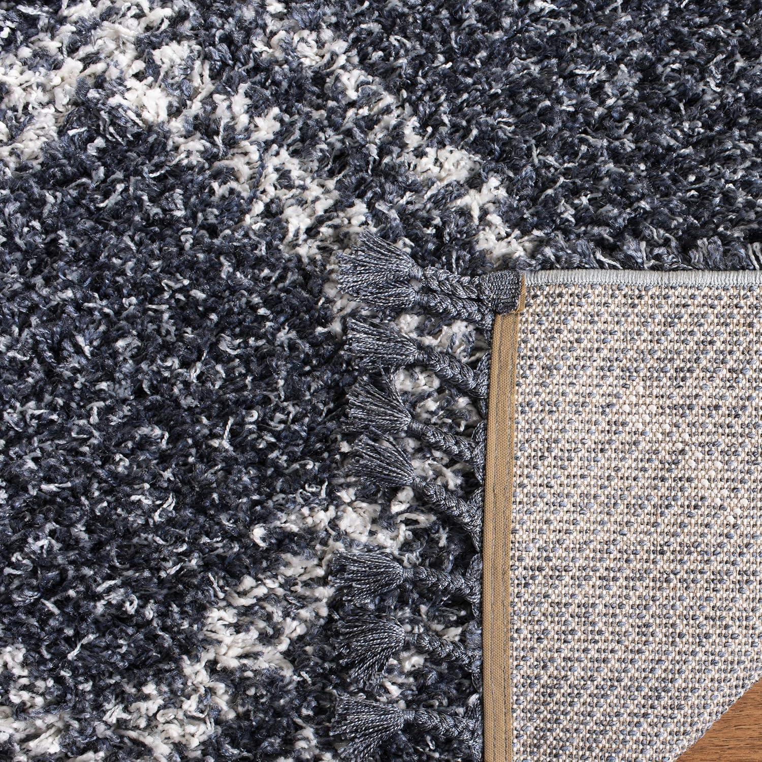image:imageSAFAVIEH Pro Luxe Shag Collection Area Rug 5 x 8 Blue amp Creme Moroccan Boho Tassel Design NonShedding amp Easy Care 24inch Thick Ideal for High Traffic Areas in Living Room Bedroom PLX432LBlueCreme