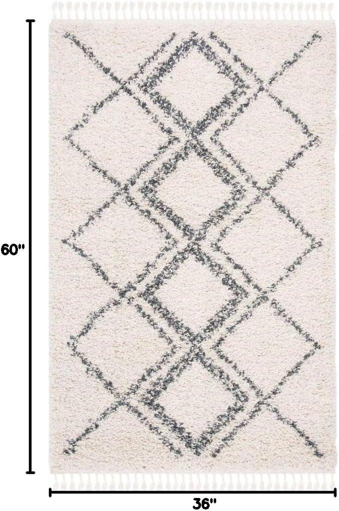 image:imageSAFAVIEH Pro Luxe Shag Collection Area Rug 5 x 8 Blue amp Creme Moroccan Boho Tassel Design NonShedding amp Easy Care 24inch Thick Ideal for High Traffic Areas in Living Room Bedroom PLX432LCreamBlue
