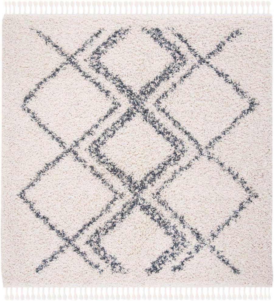 image:imageSAFAVIEH Pro Luxe Shag Collection Area Rug 5 x 8 Blue amp Creme Moroccan Boho Tassel Design NonShedding amp Easy Care 24inch Thick Ideal for High Traffic Areas in Living Room Bedroom PLX432LCreamBlue