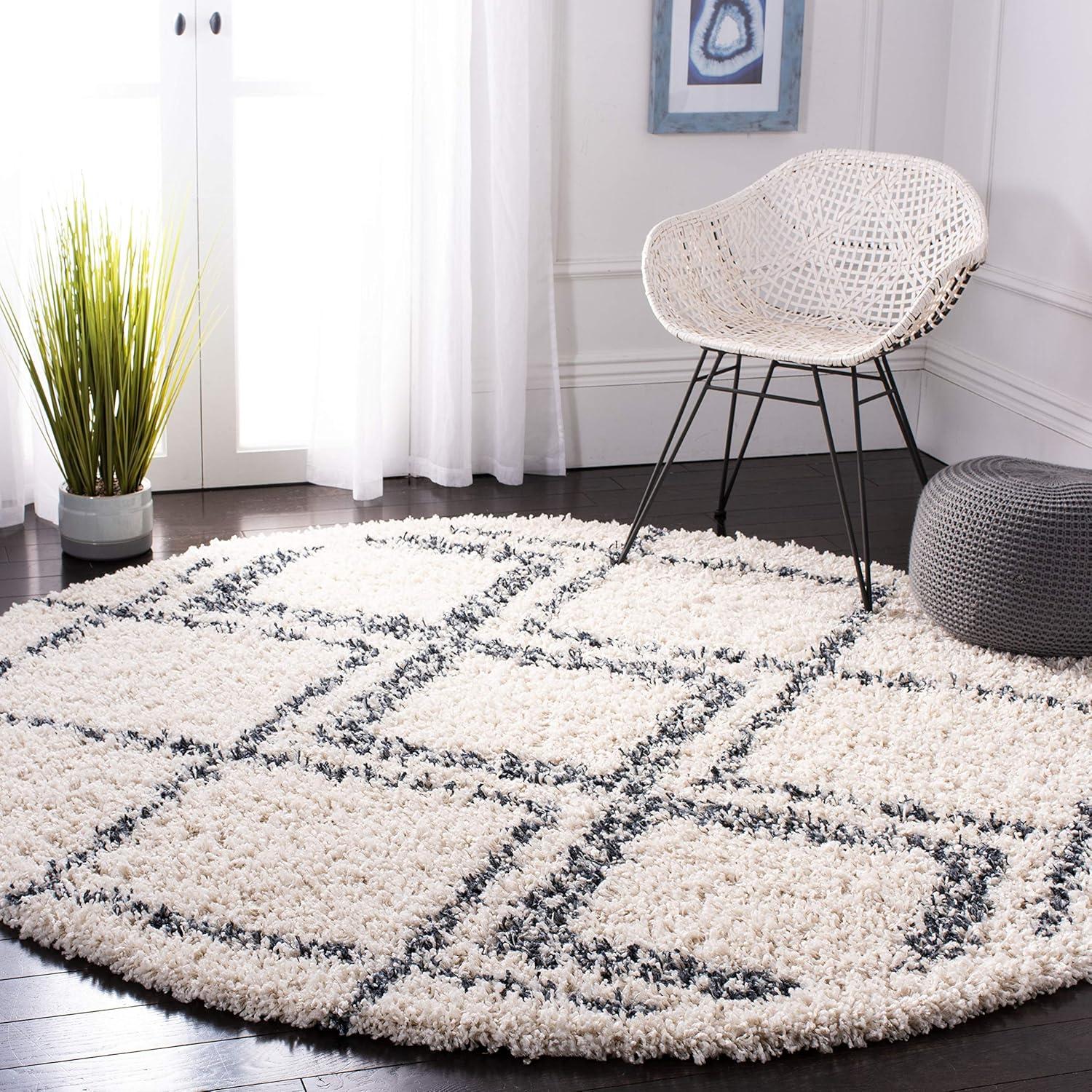 image:imageSAFAVIEH Pro Luxe Shag Collection Area Rug 5 x 8 Blue amp Creme Moroccan Boho Tassel Design NonShedding amp Easy Care 24inch Thick Ideal for High Traffic Areas in Living Room Bedroom PLX432LCreamBlue