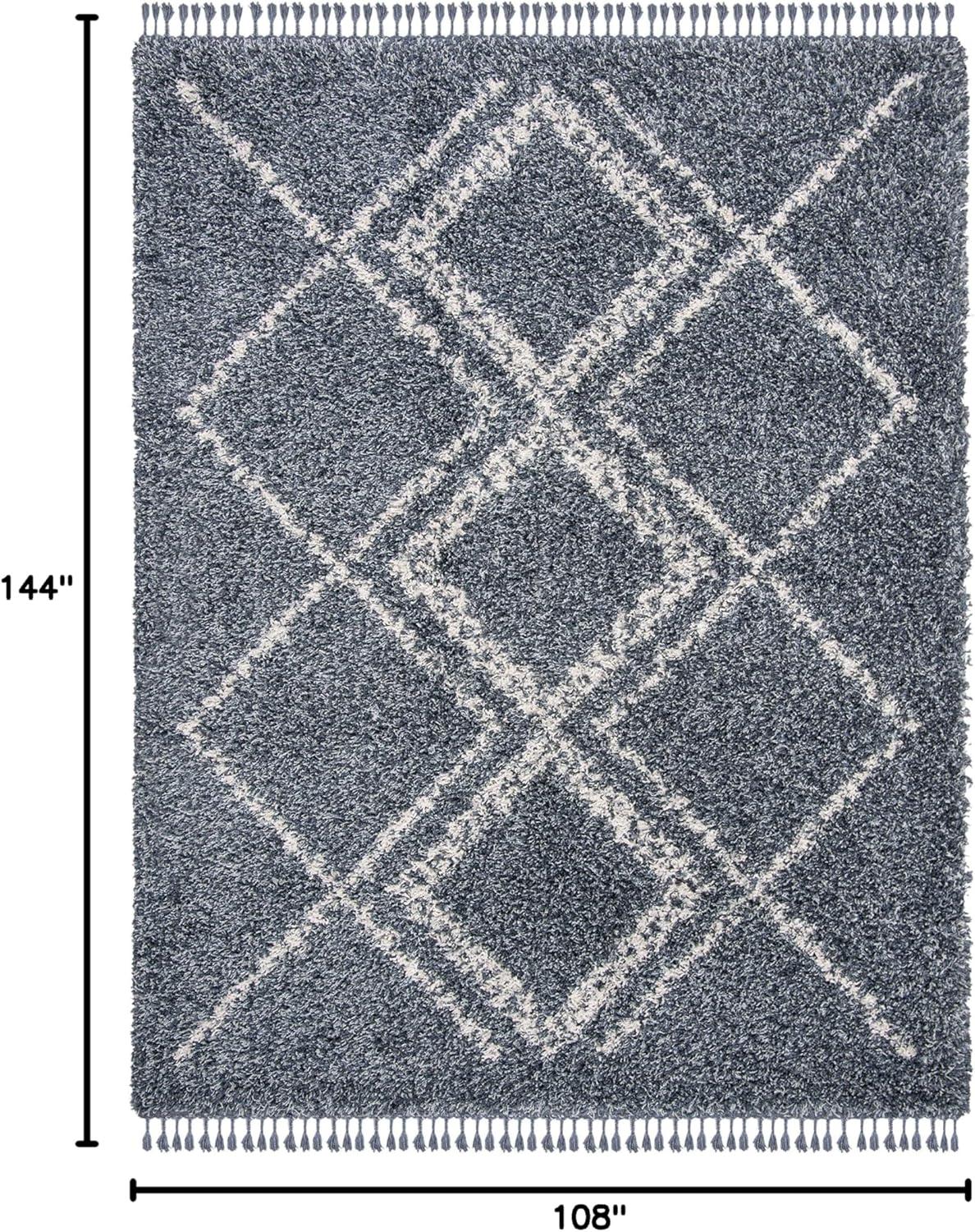 image:imageSAFAVIEH Pro Luxe Shag Collection Area Rug 5 x 8 Blue amp Creme Moroccan Boho Tassel Design NonShedding amp Easy Care 24inch Thick Ideal for High Traffic Areas in Living Room Bedroom PLX432LBlueCreme