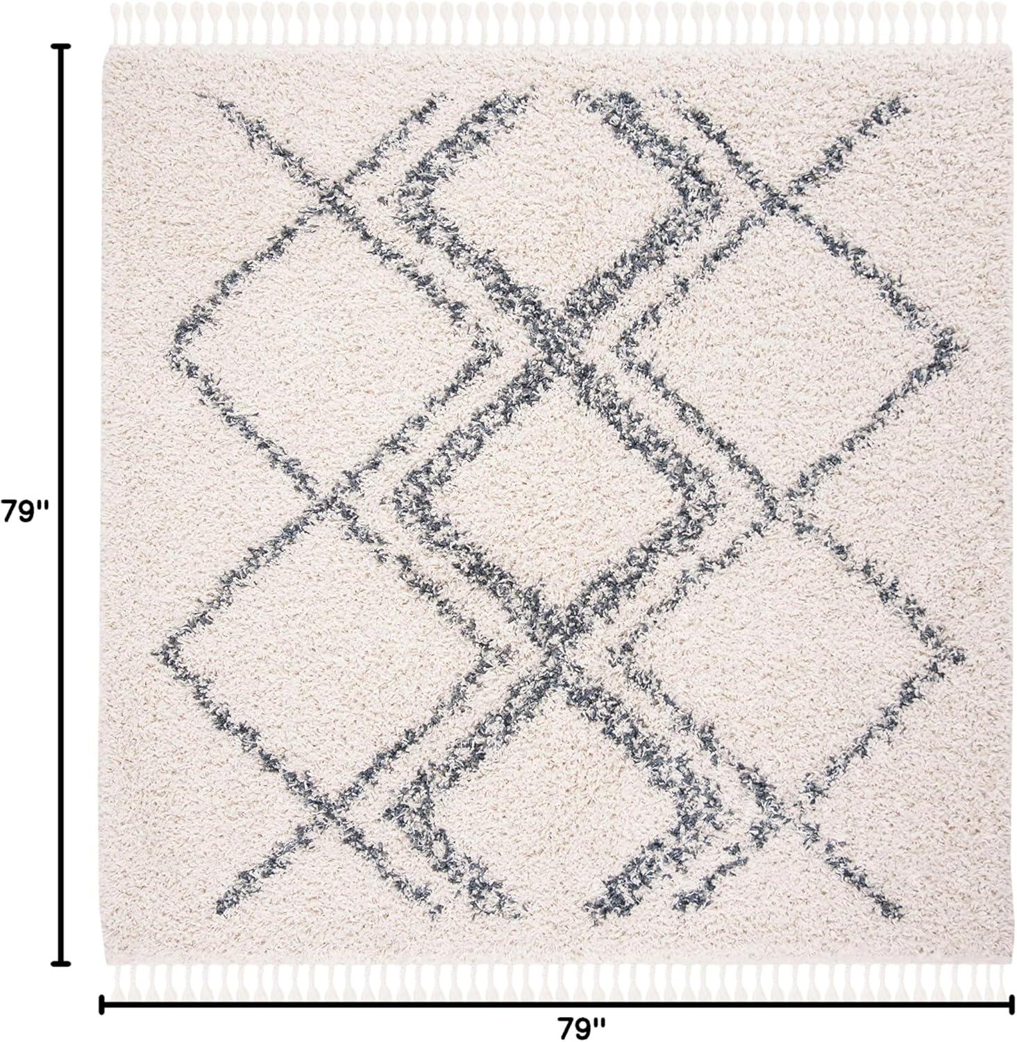 image:imageSAFAVIEH Pro Luxe Shag Collection Area Rug 5 x 8 Blue amp Creme Moroccan Boho Tassel Design NonShedding amp Easy Care 24inch Thick Ideal for High Traffic Areas in Living Room Bedroom PLX432LCreamBlue