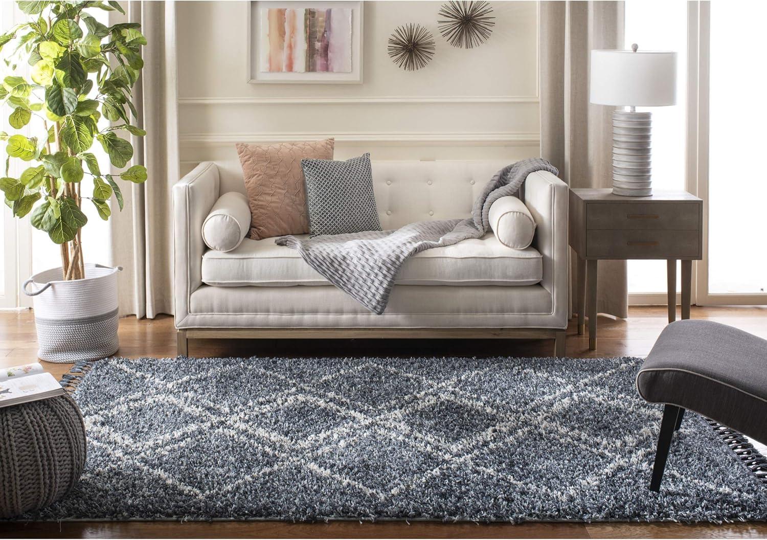 image:imageSAFAVIEH Pro Luxe Shag Collection Area Rug 5 x 8 Blue amp Creme Moroccan Boho Tassel Design NonShedding amp Easy Care 24inch Thick Ideal for High Traffic Areas in Living Room Bedroom PLX432LBlueCreme