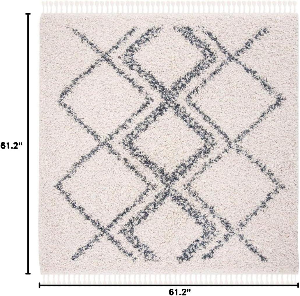 image:imageSAFAVIEH Pro Luxe Shag Collection Area Rug 5 x 8 Blue amp Creme Moroccan Boho Tassel Design NonShedding amp Easy Care 24inch Thick Ideal for High Traffic Areas in Living Room Bedroom PLX432LCreamBlue